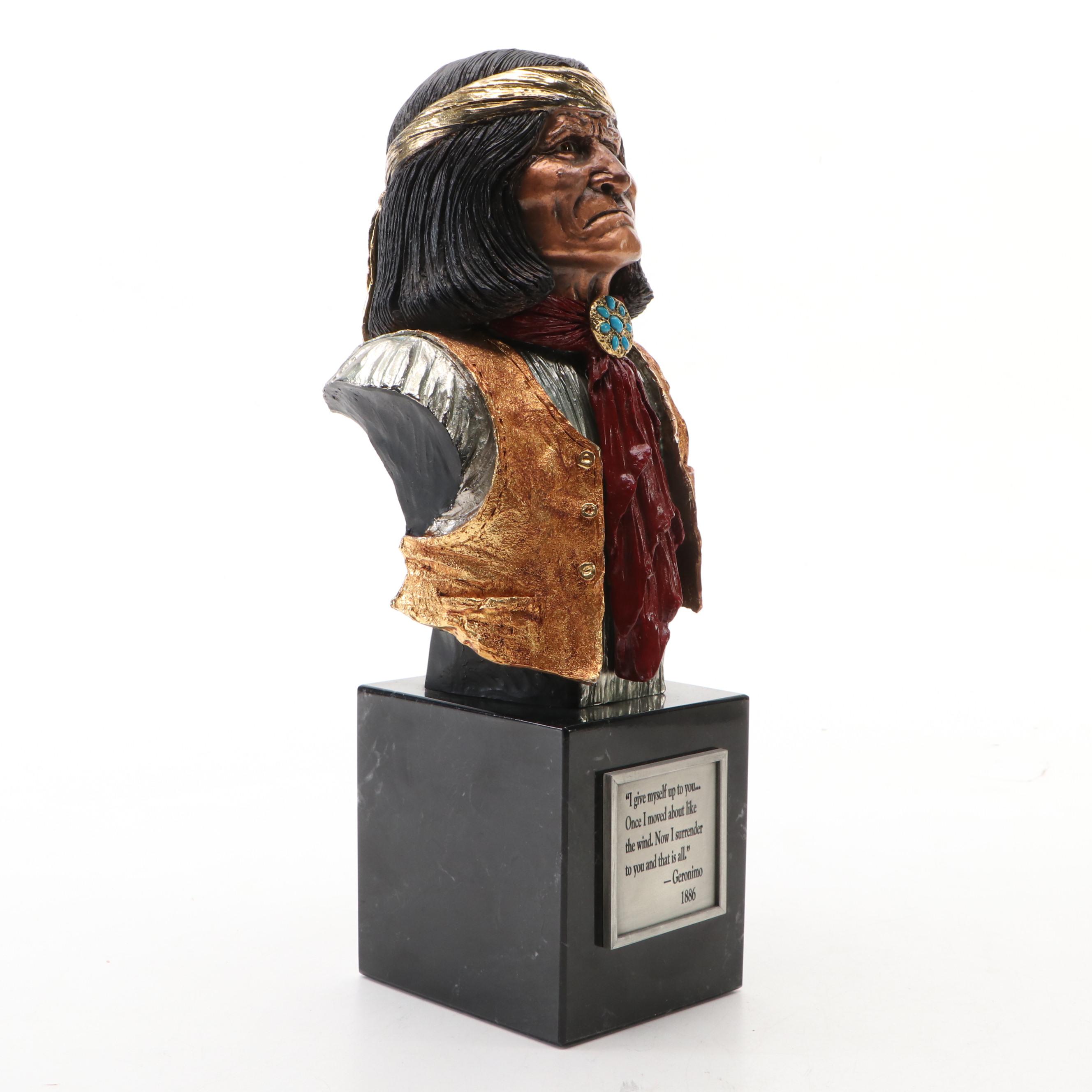 Polychrome Pewter Sculpture After Joe Slockbower "Geronimo," Late 20th Century
