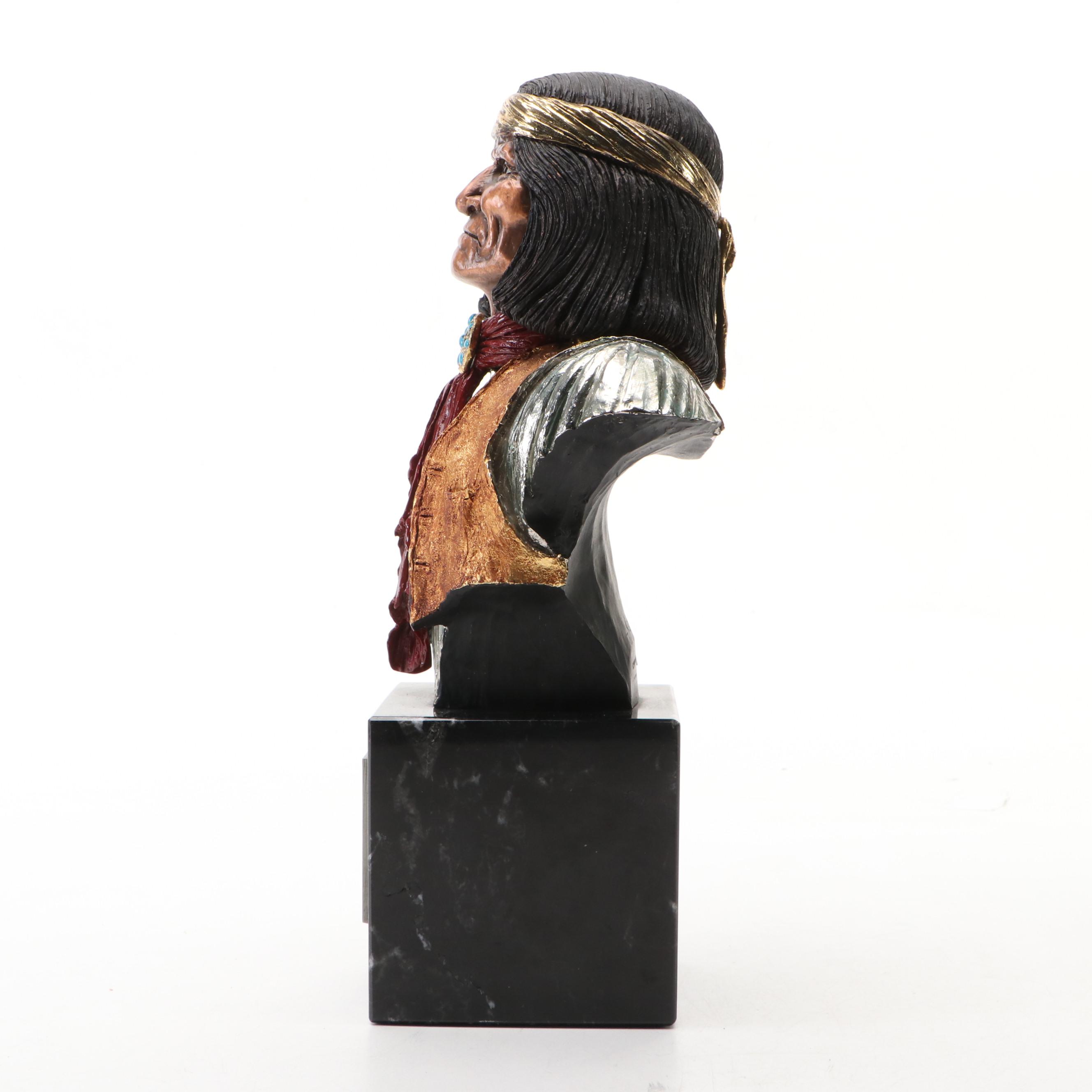 Polychrome Pewter Sculpture After Joe Slockbower "Geronimo," Late 20th Century