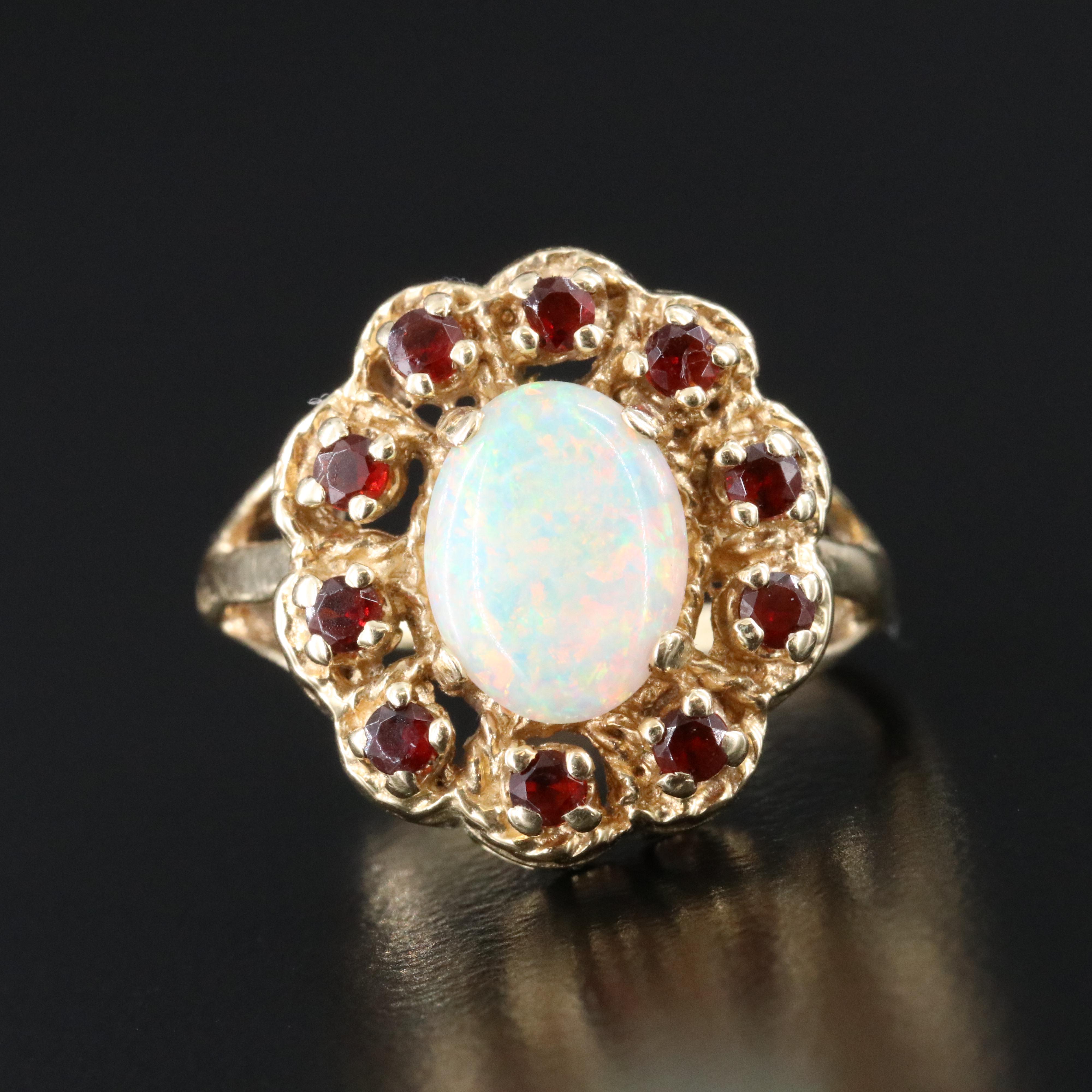 14K Opal and Garnet Ring