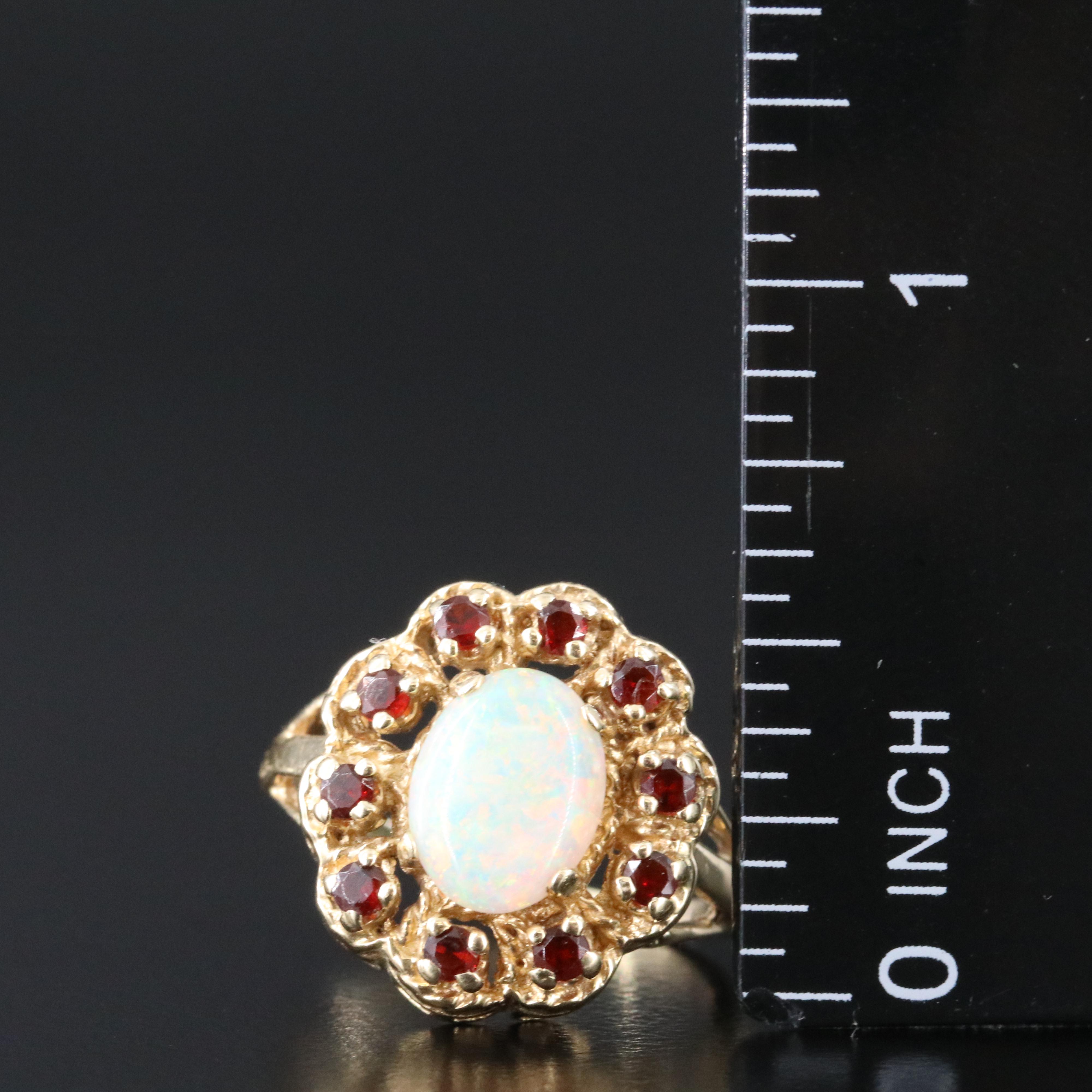 14K Opal and Garnet Ring