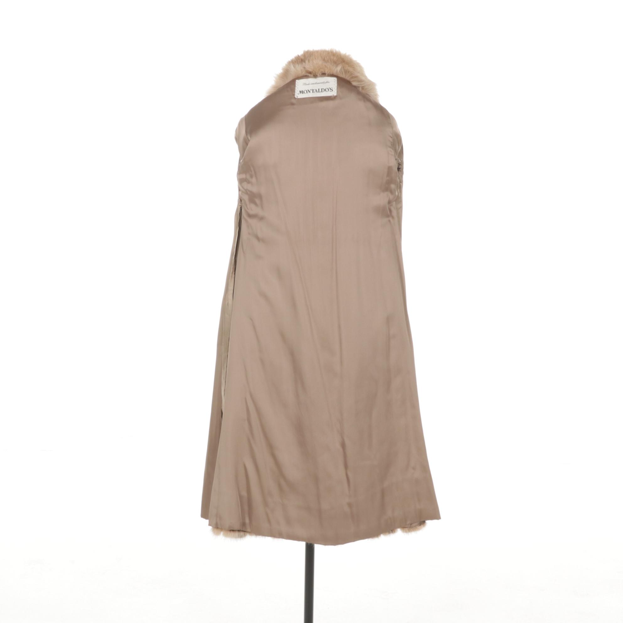 Cross Mink Fur Belted Long Coat with Fox Fur Shawl Collar by Montaldo's