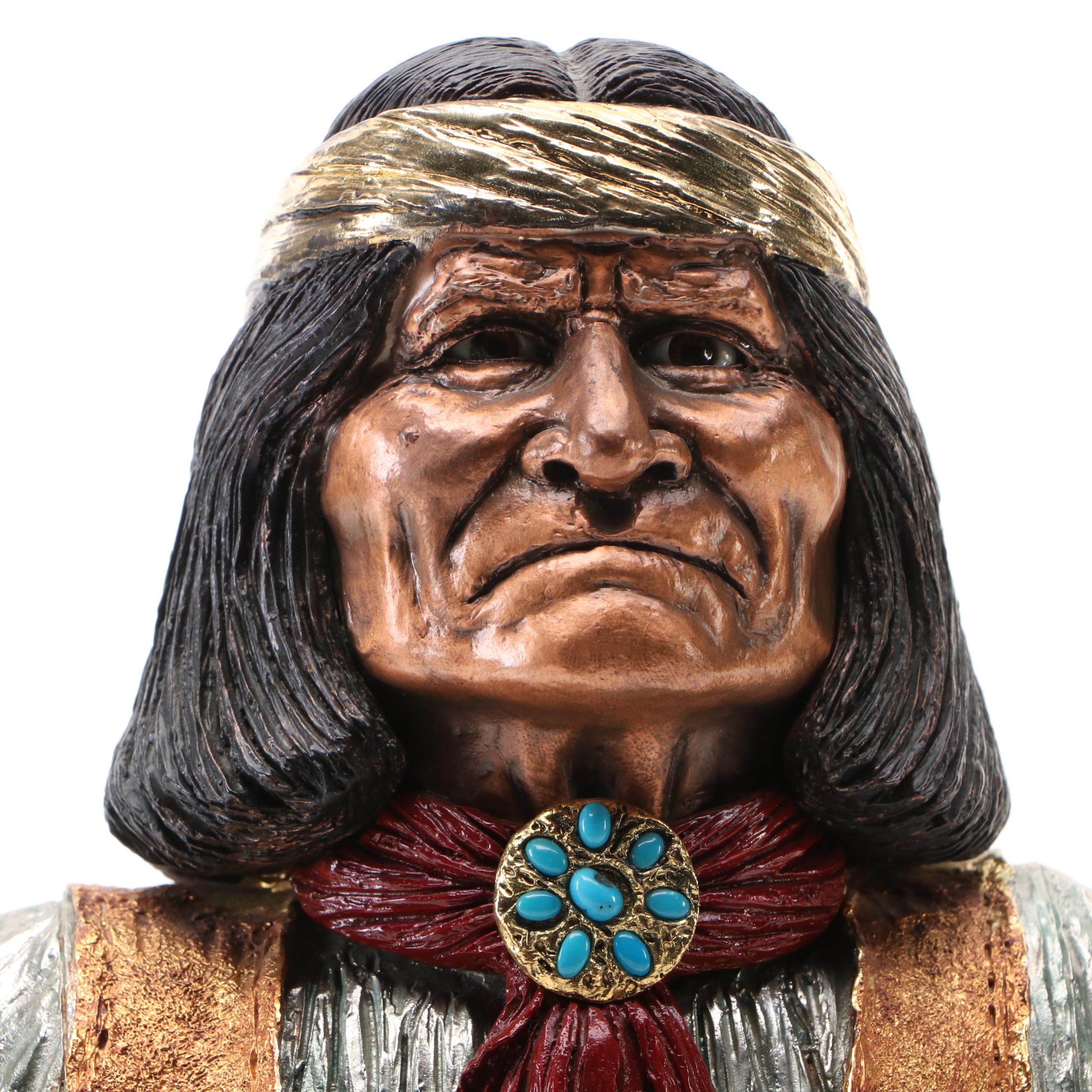 Polychrome Pewter Sculpture After Joe Slockbower "Geronimo," Late 20th Century