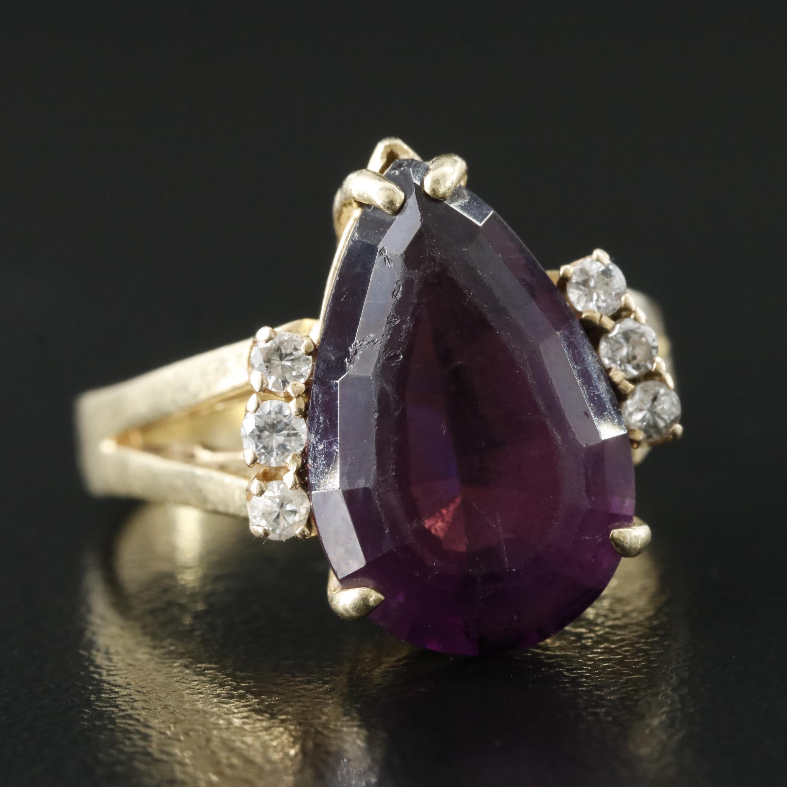 14K Glass and Diamond Ring