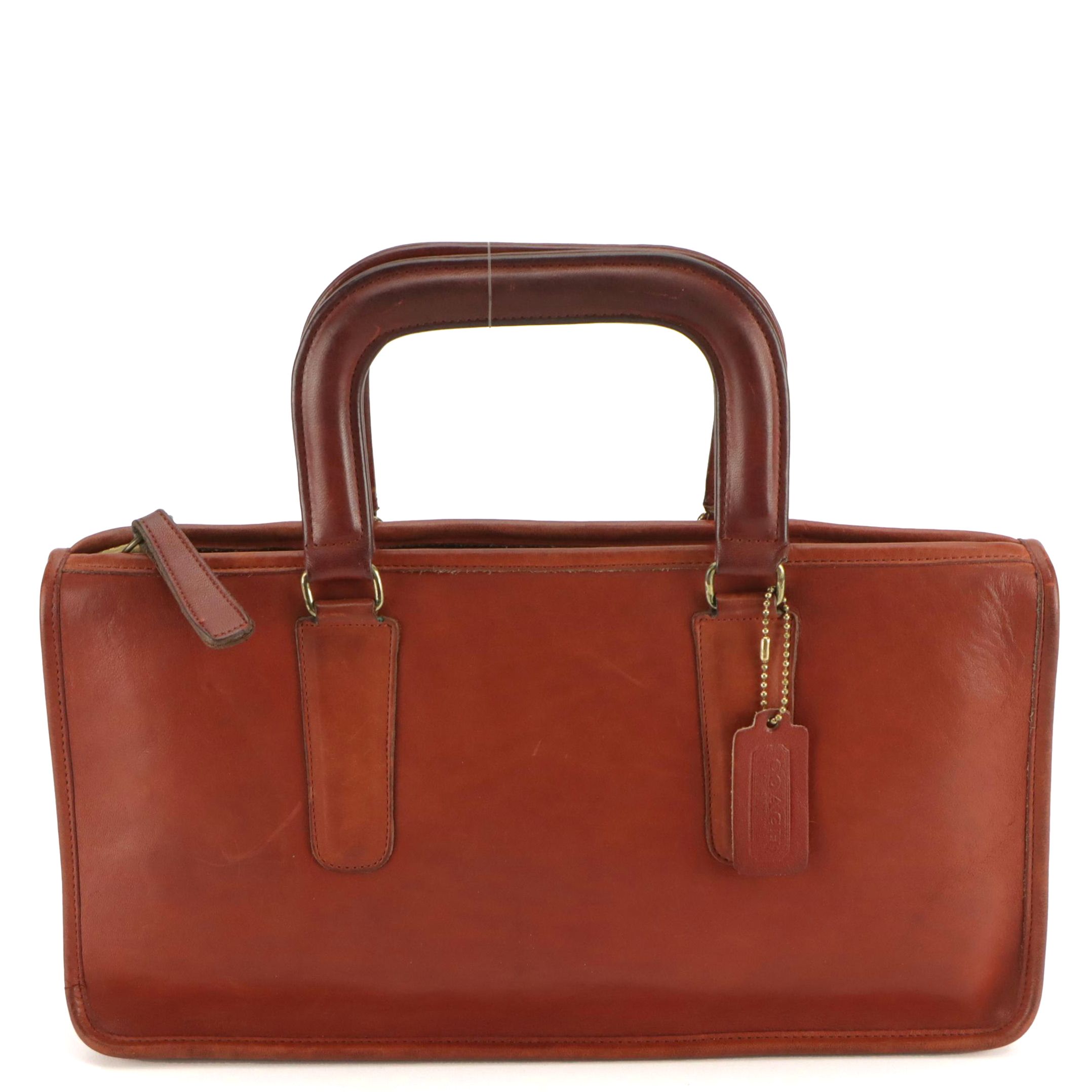 Coach Vintage Zippered Top Handle Bag in Burnt Umber Leather, 1970s