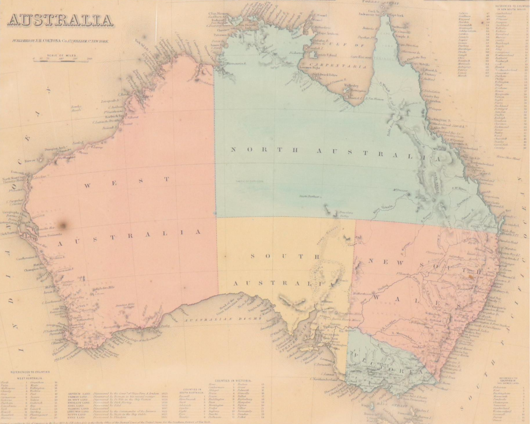 J. H. Colton & Co. Hand-Colored Engraved Map "Australia," Circa 1855