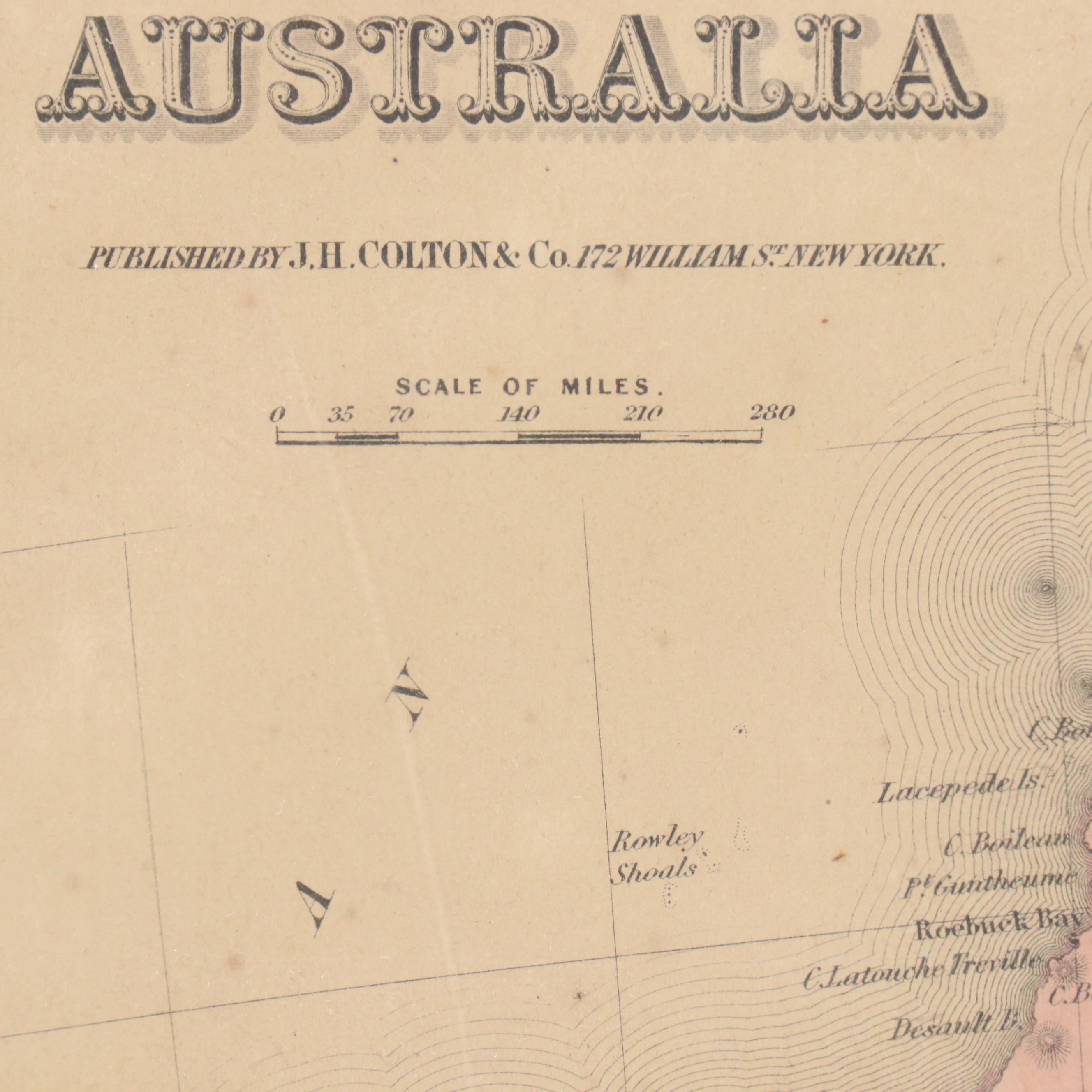 J. H. Colton & Co. Hand-Colored Engraved Map "Australia," Circa 1855