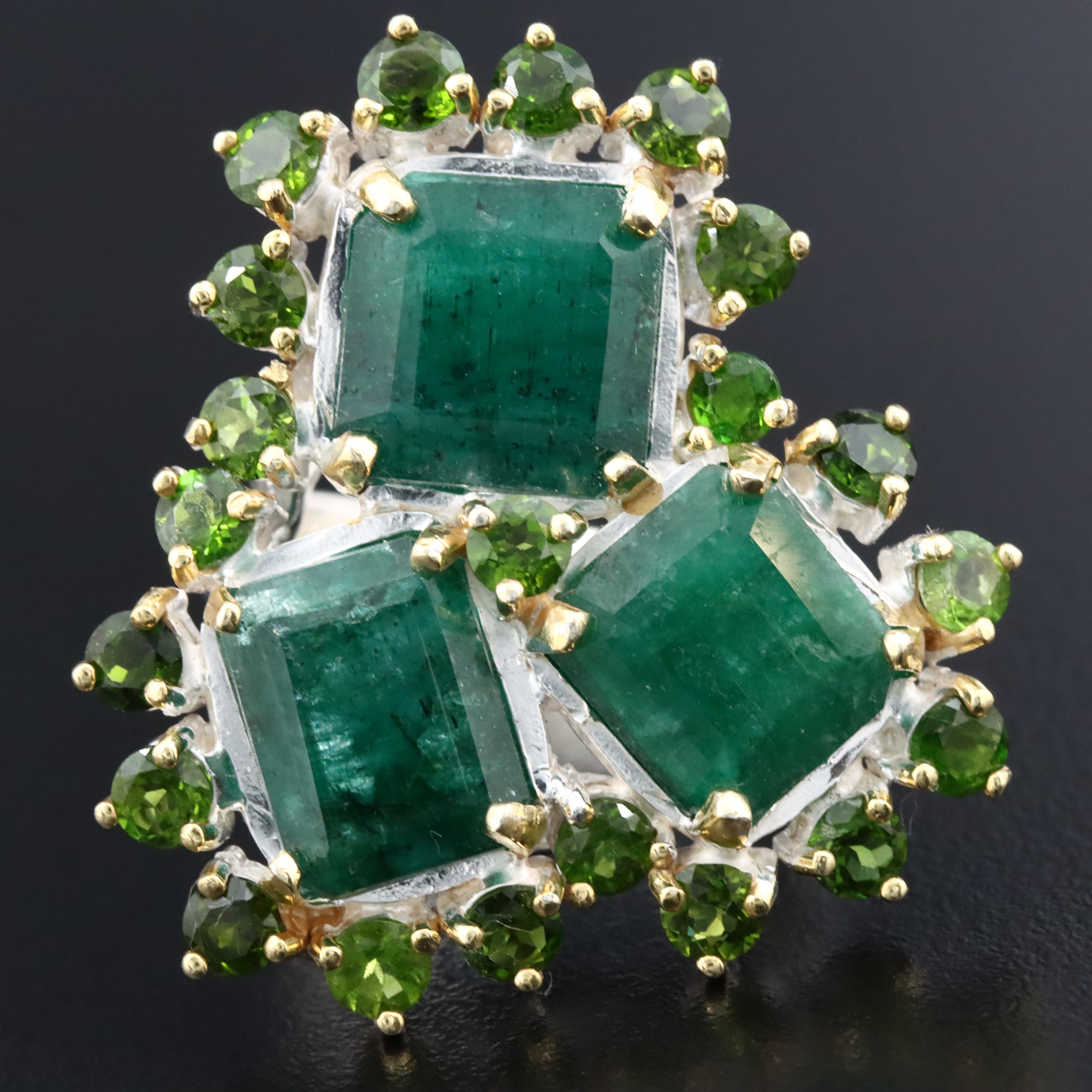 Sterling Beryl and Diopside Ring