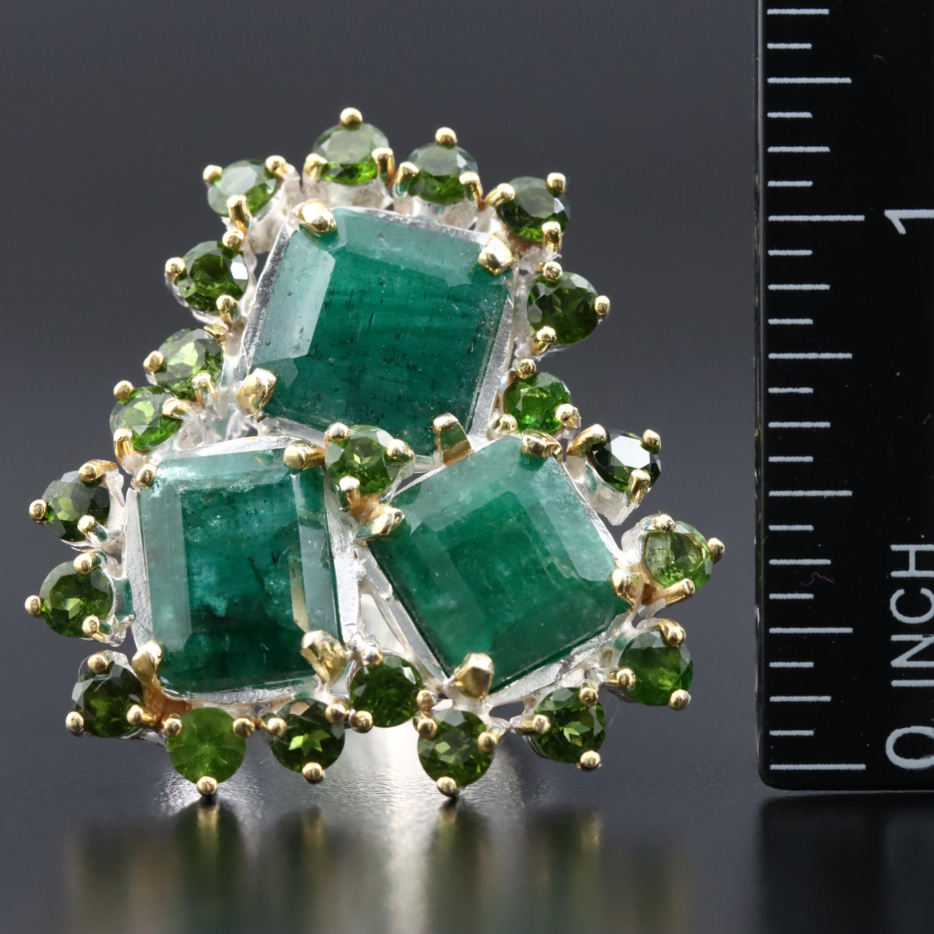 Sterling Beryl and Diopside Ring