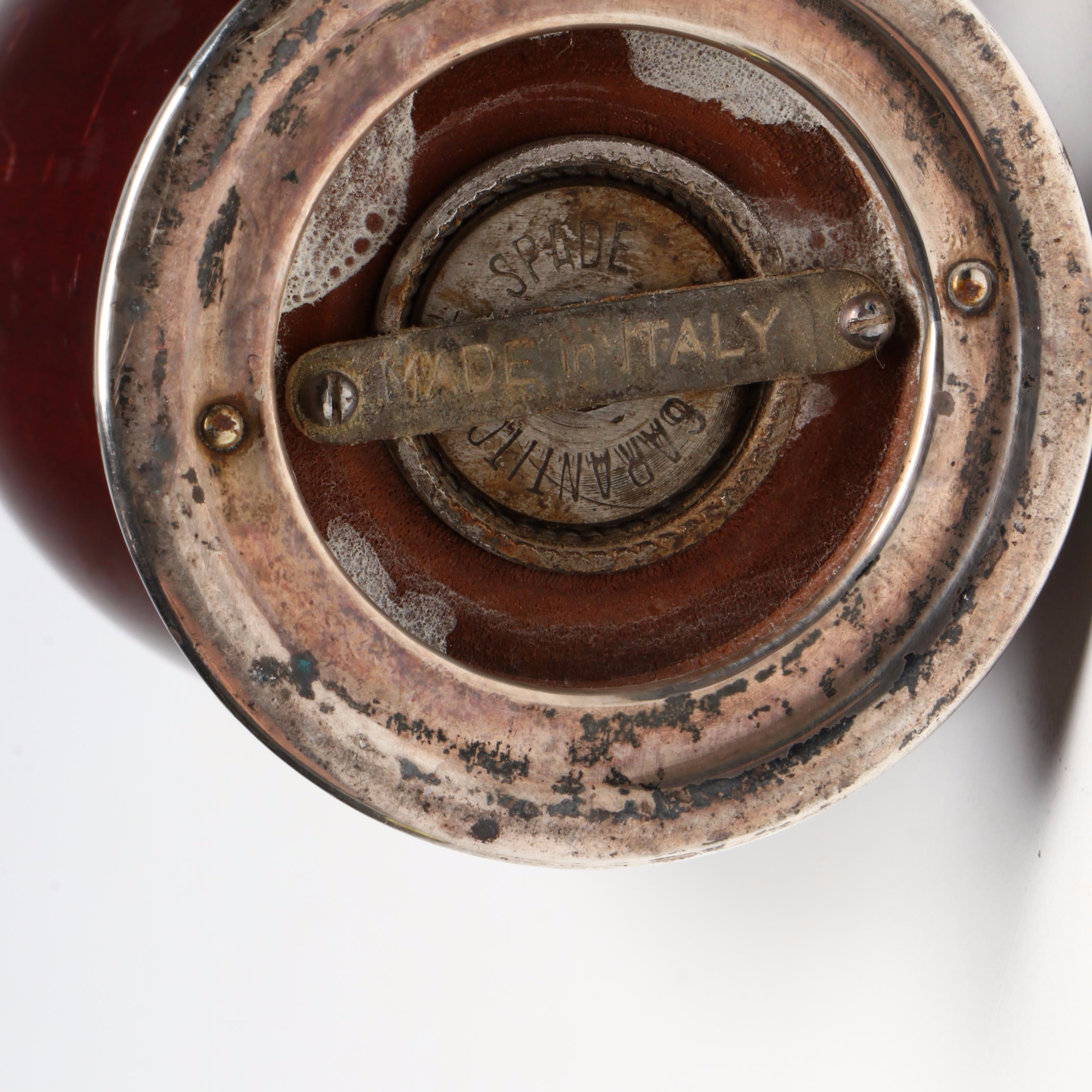 Italian Modern Style Sterling Silver and Wood Pepper Mill and Salt Shaker