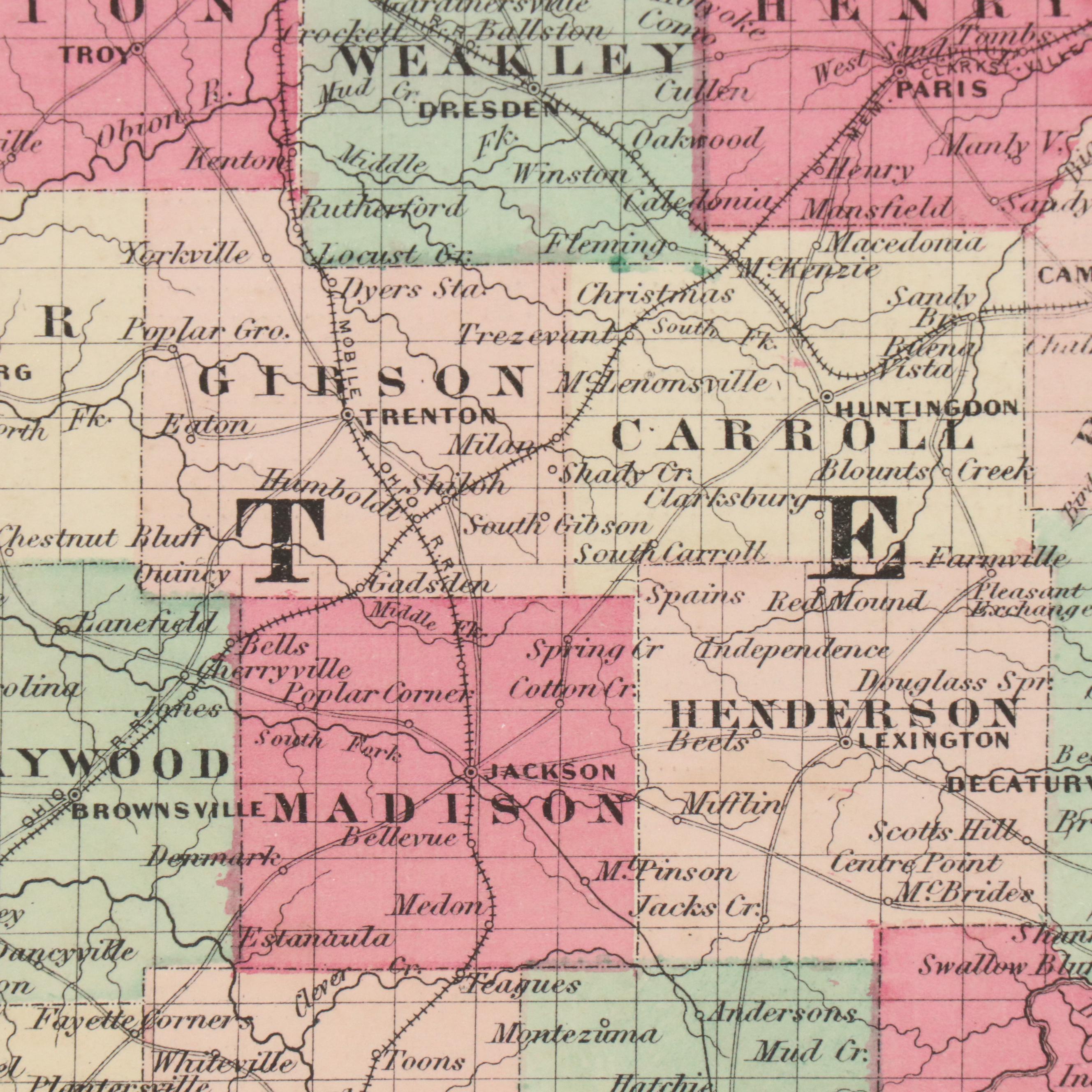 Hand-Colored Engraved County Map "Johnson's Kentucky and Tennessee," Circa 1864