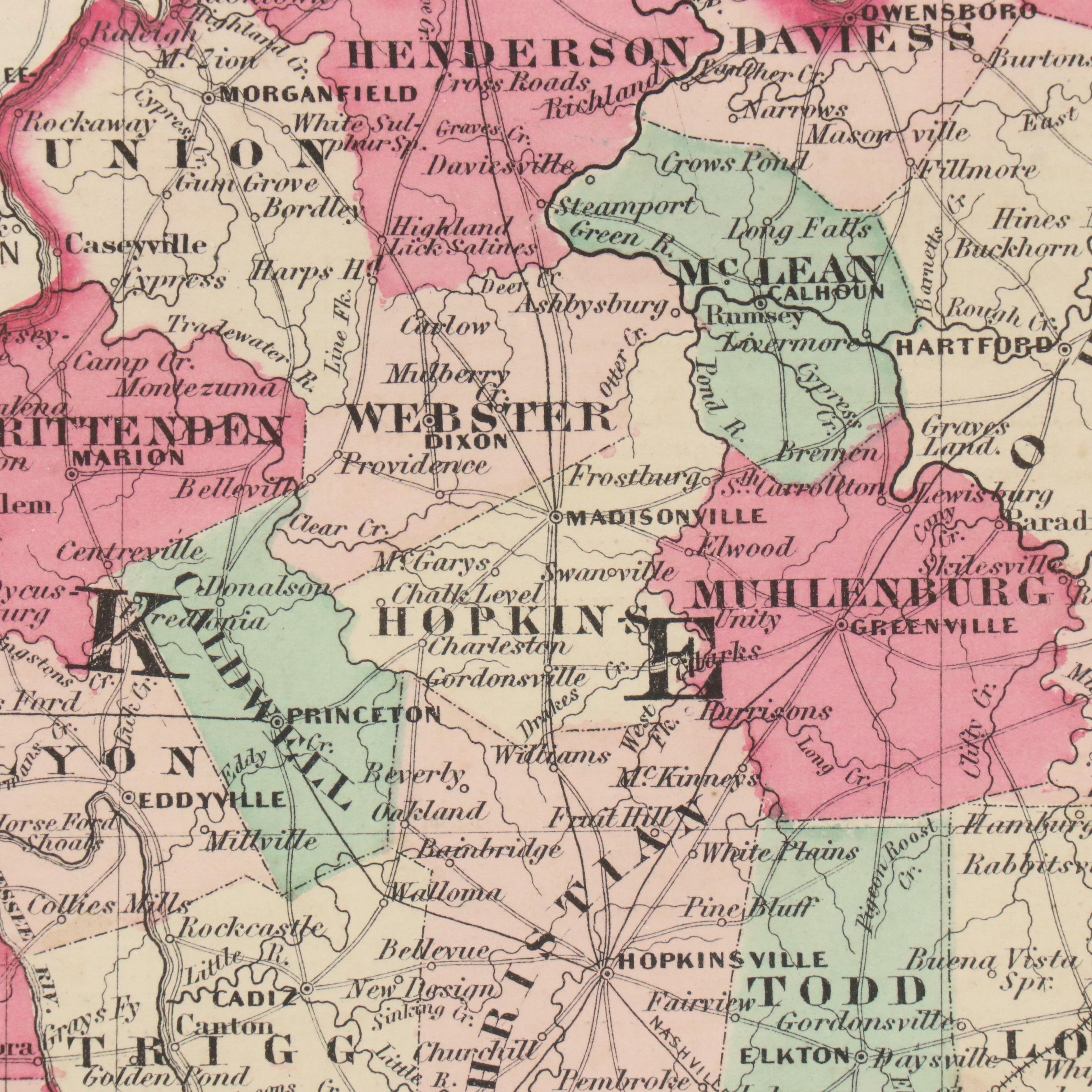 Hand-Colored Engraved County Map "Johnson's Kentucky and Tennessee," Circa 1864