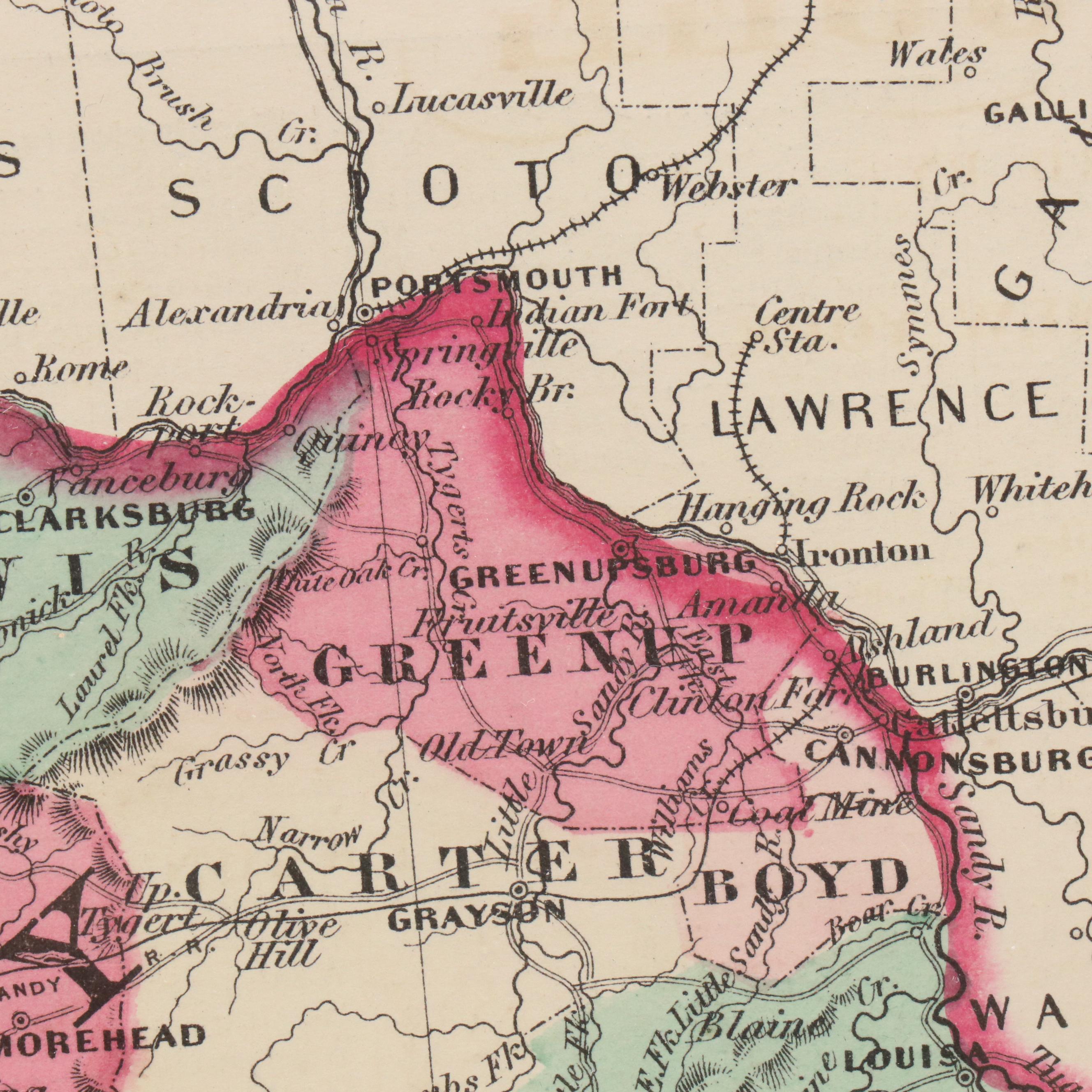 Hand-Colored Engraved County Map "Johnson's Kentucky and Tennessee," Circa 1864
