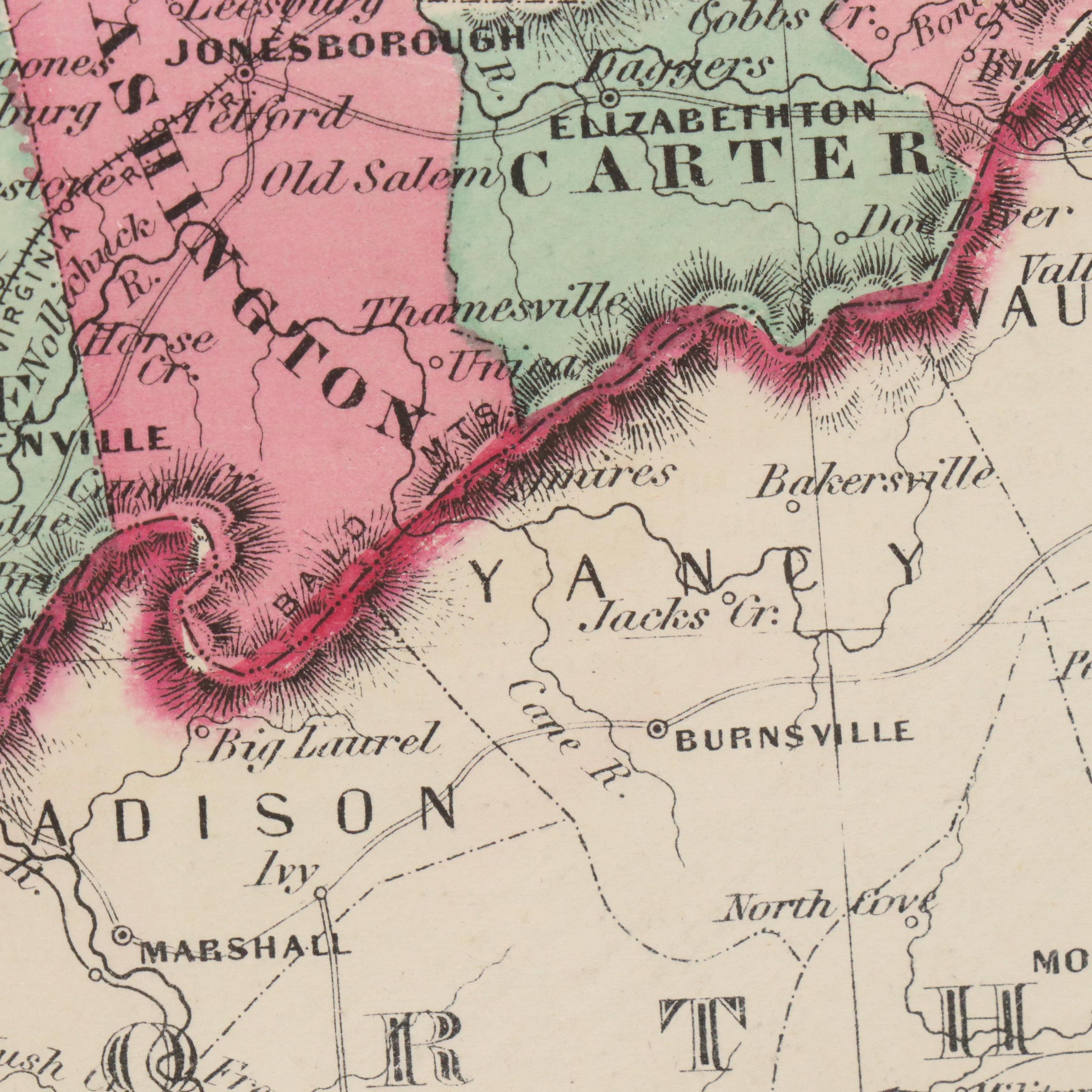 Hand-Colored Engraved County Map "Johnson's Kentucky and Tennessee," Circa 1864