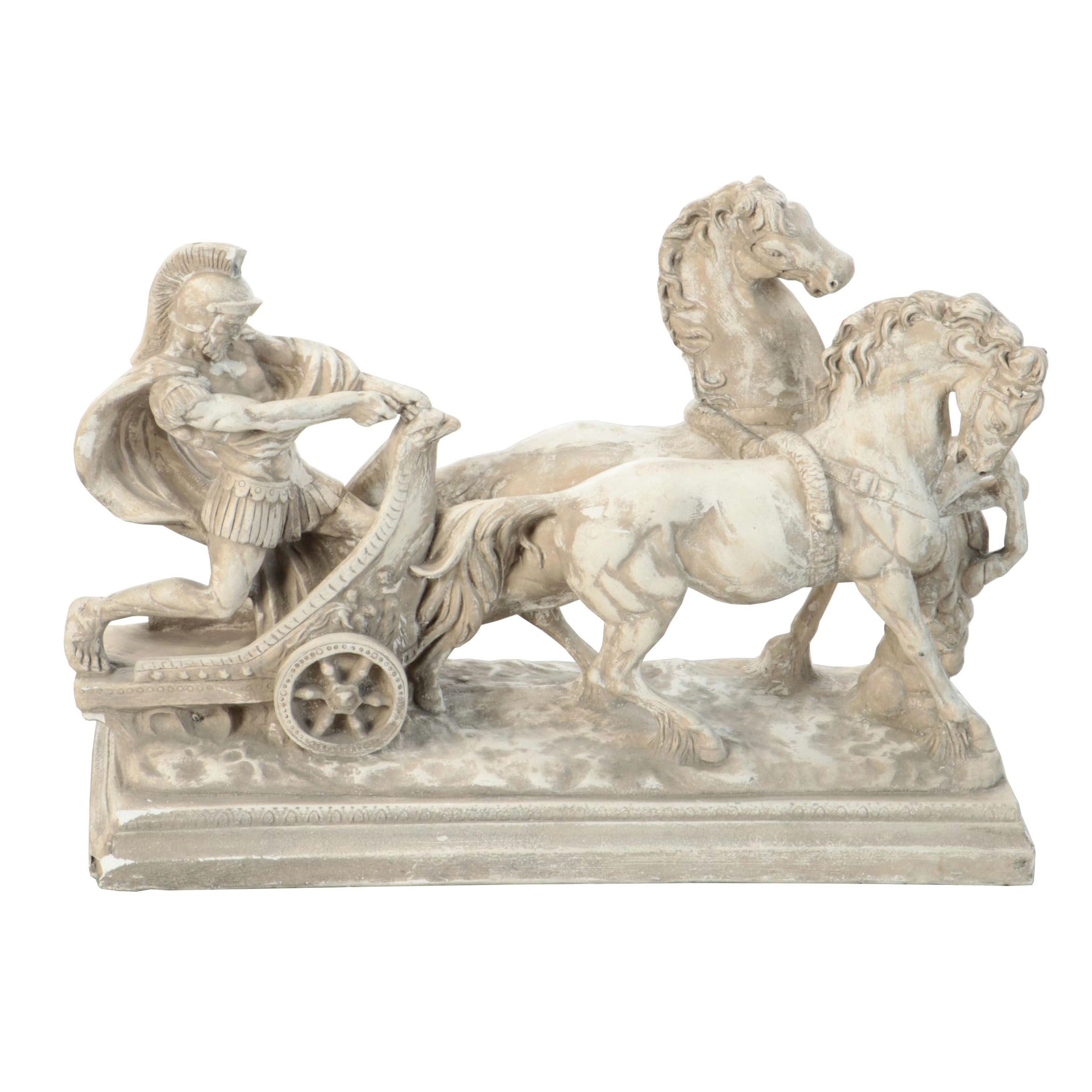 Greco-Roman Style Cast Plaster Chariot Racer Figurine