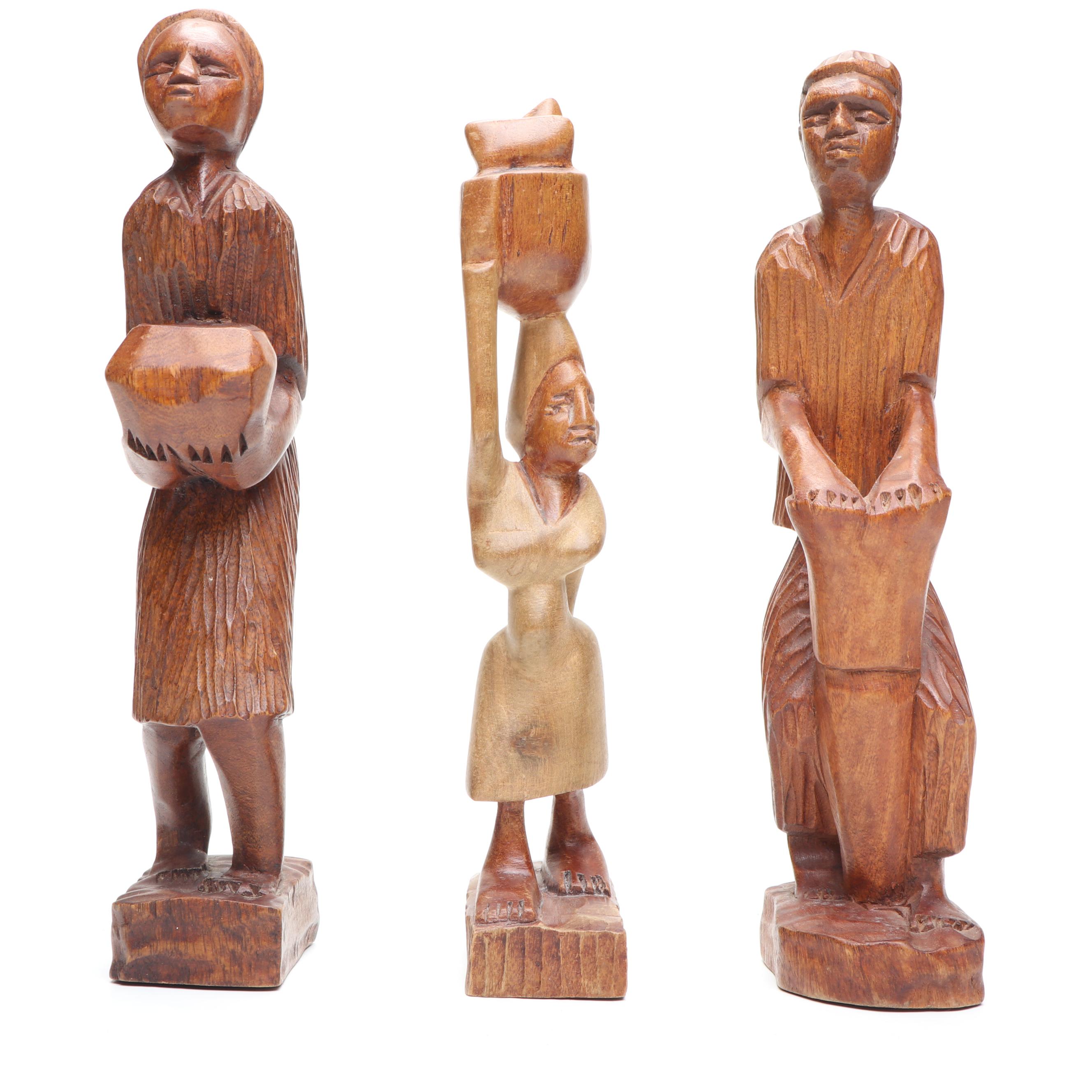 Haitian Hand-Carved Wooden Figures with African Carved Lion