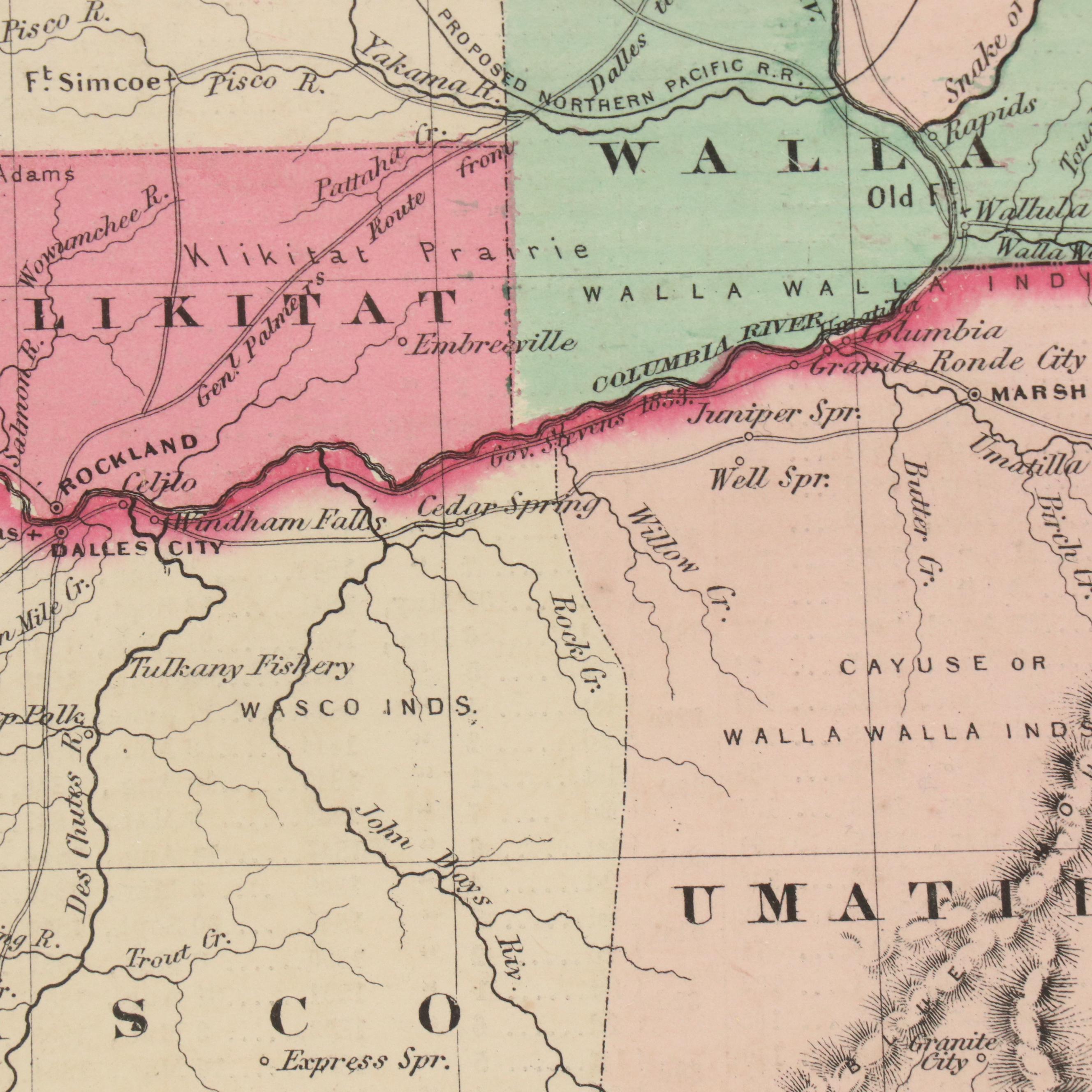 Hand-Colored Engraved County Map "Johnson's Oregon and Washington," Circa 1864
