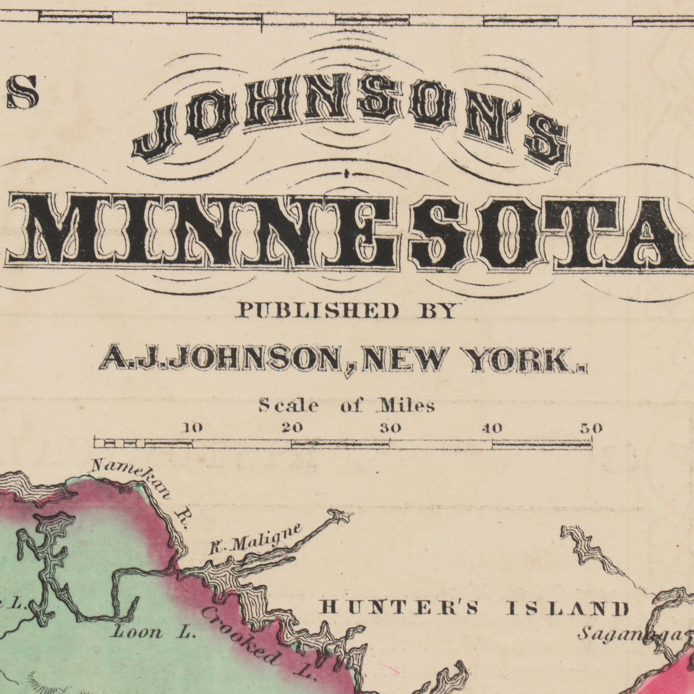 Hand-Colored Engraved County Map "Johnson's Oregon and Washington," Circa 1864
