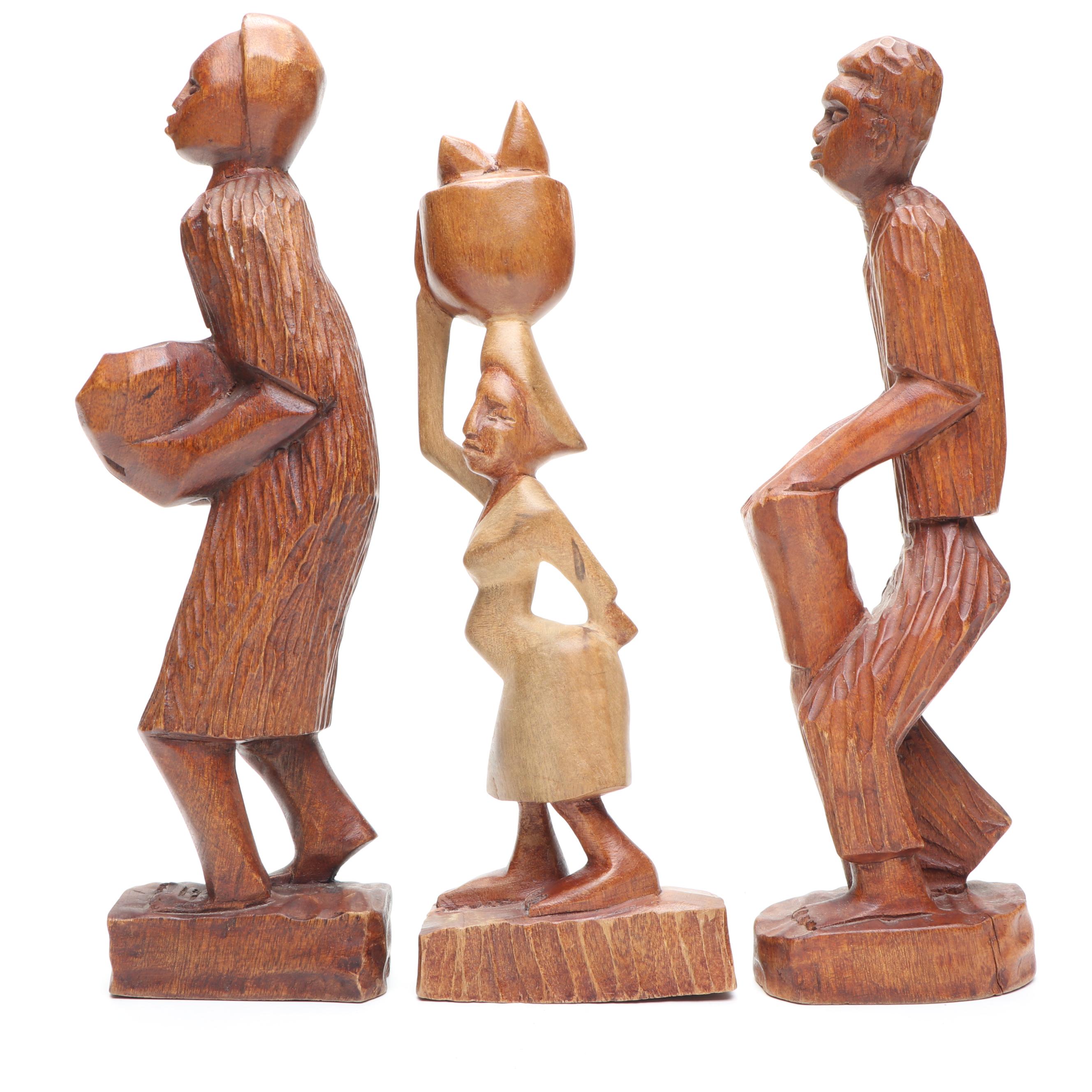Haitian Hand-Carved Wooden Figures with African Carved Lion
