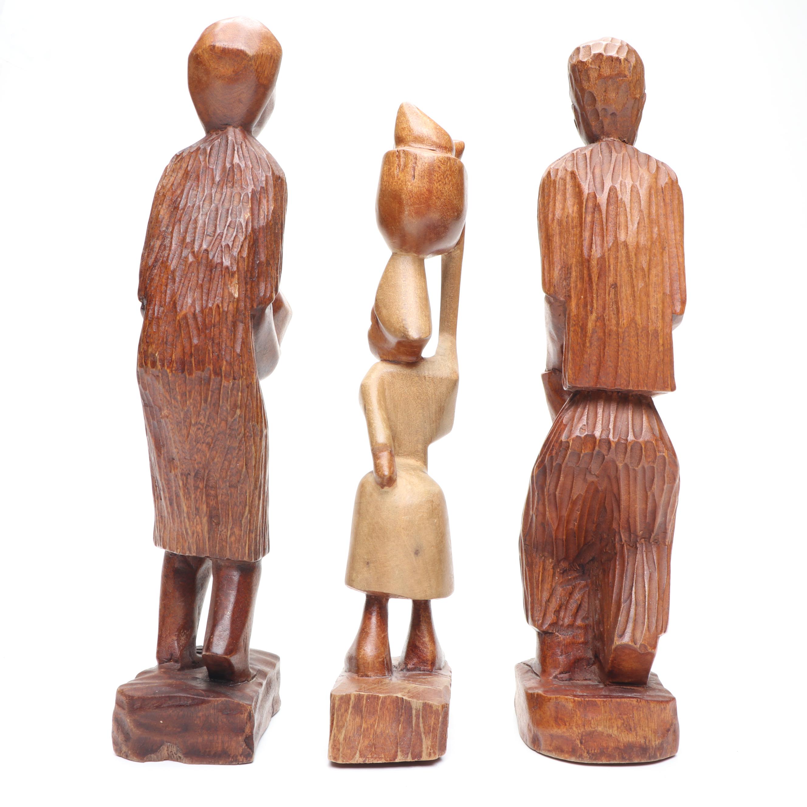 Haitian Hand-Carved Wooden Figures with African Carved Lion