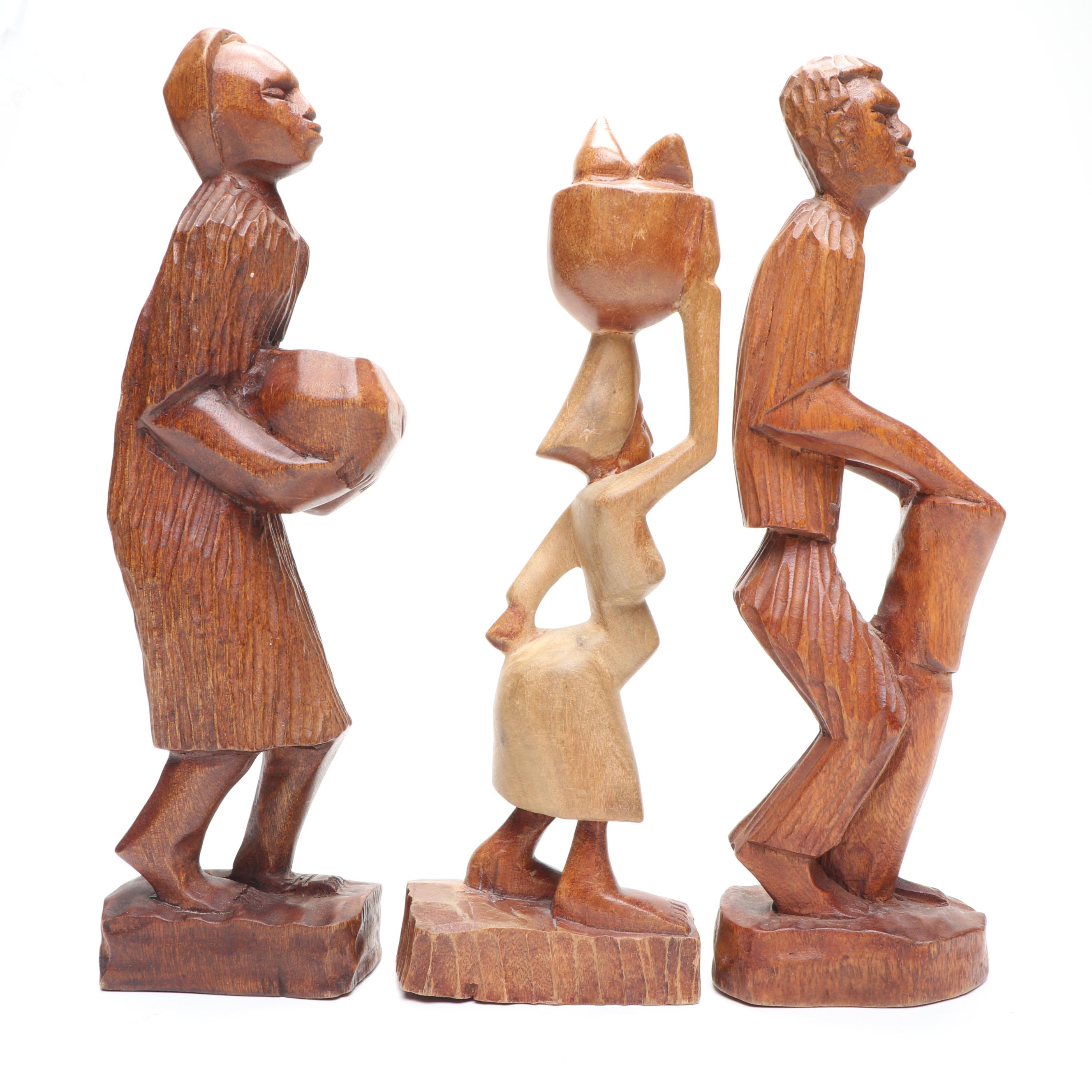 Haitian Hand-Carved Wooden Figures with African Carved Lion