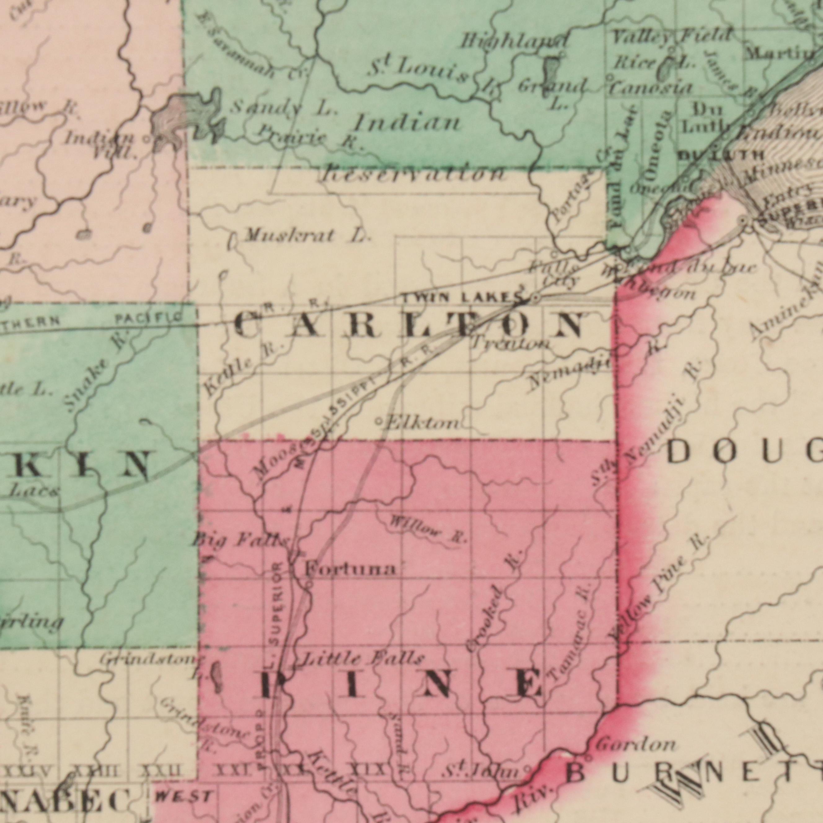 Hand-Colored Engraved County Map "Johnson's Oregon and Washington," Circa 1864