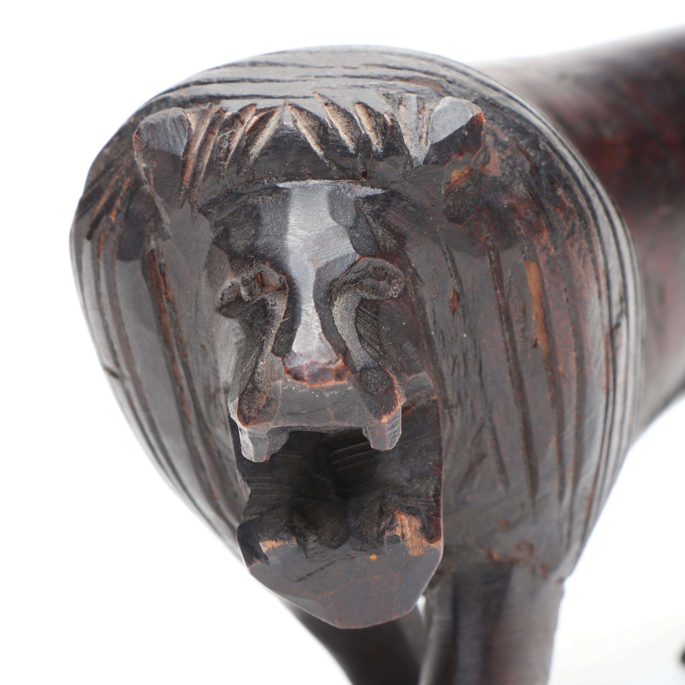 Haitian Hand-Carved Wooden Figures with African Carved Lion