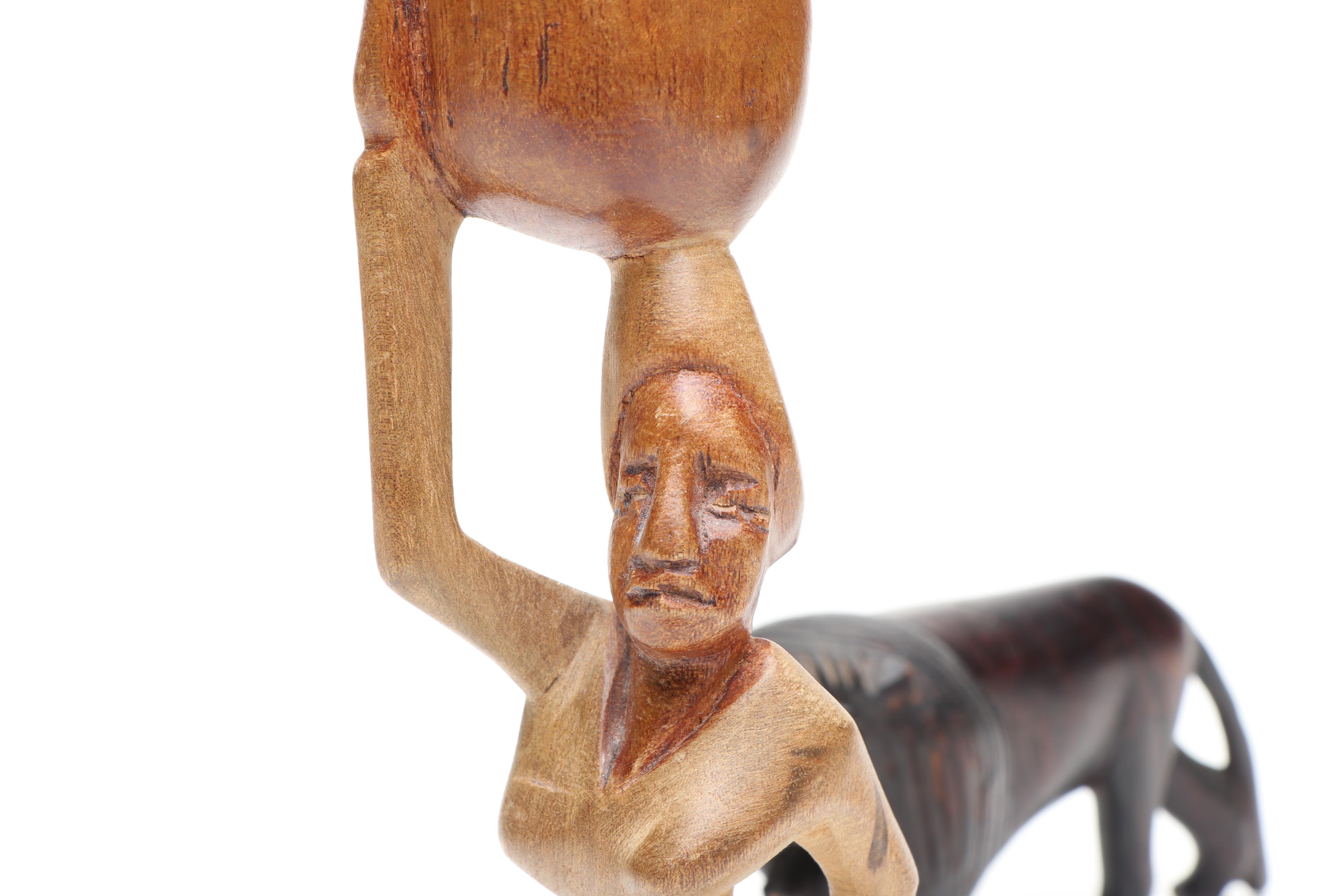 Haitian Hand-Carved Wooden Figures with African Carved Lion
