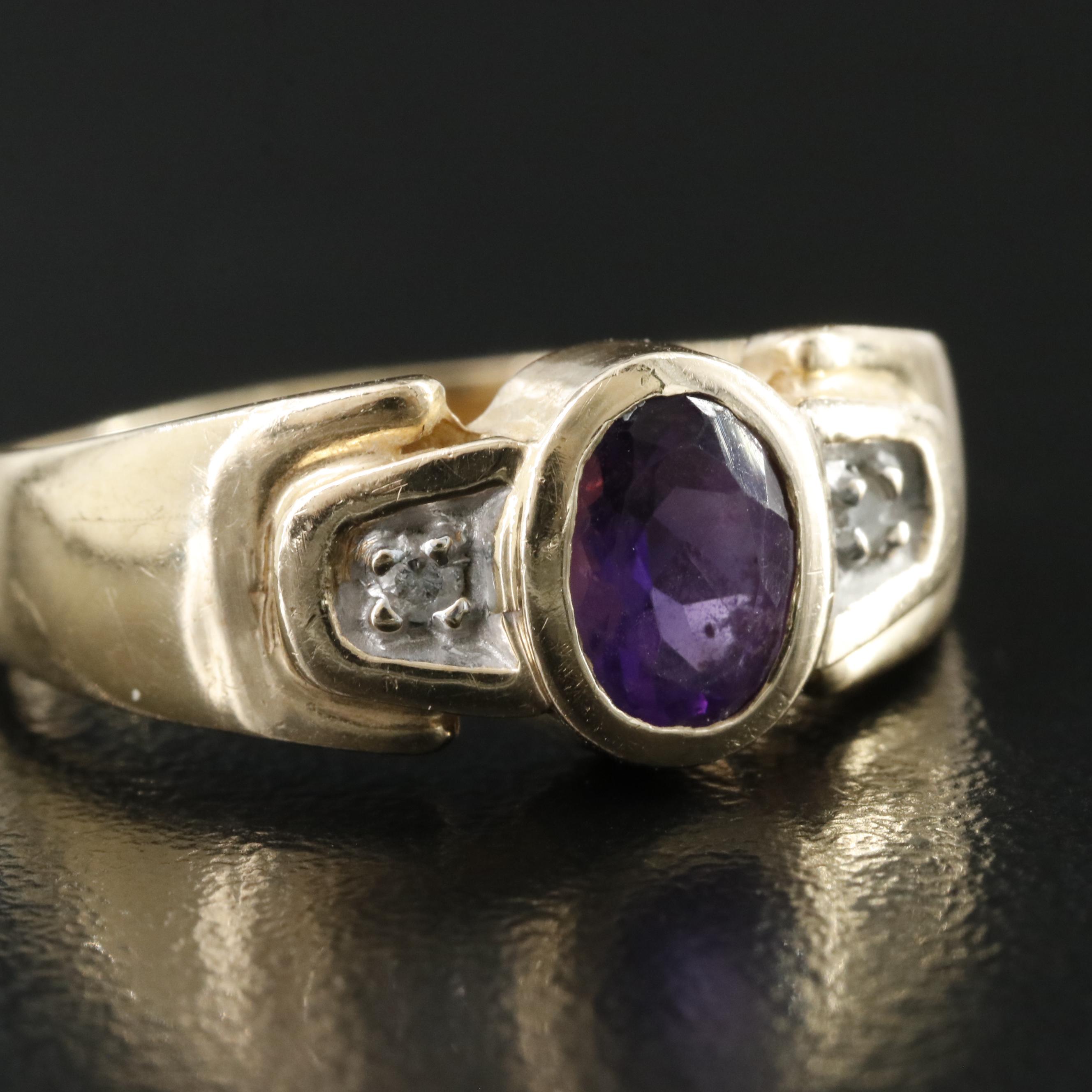 10K Amethyst and Diamond Ring