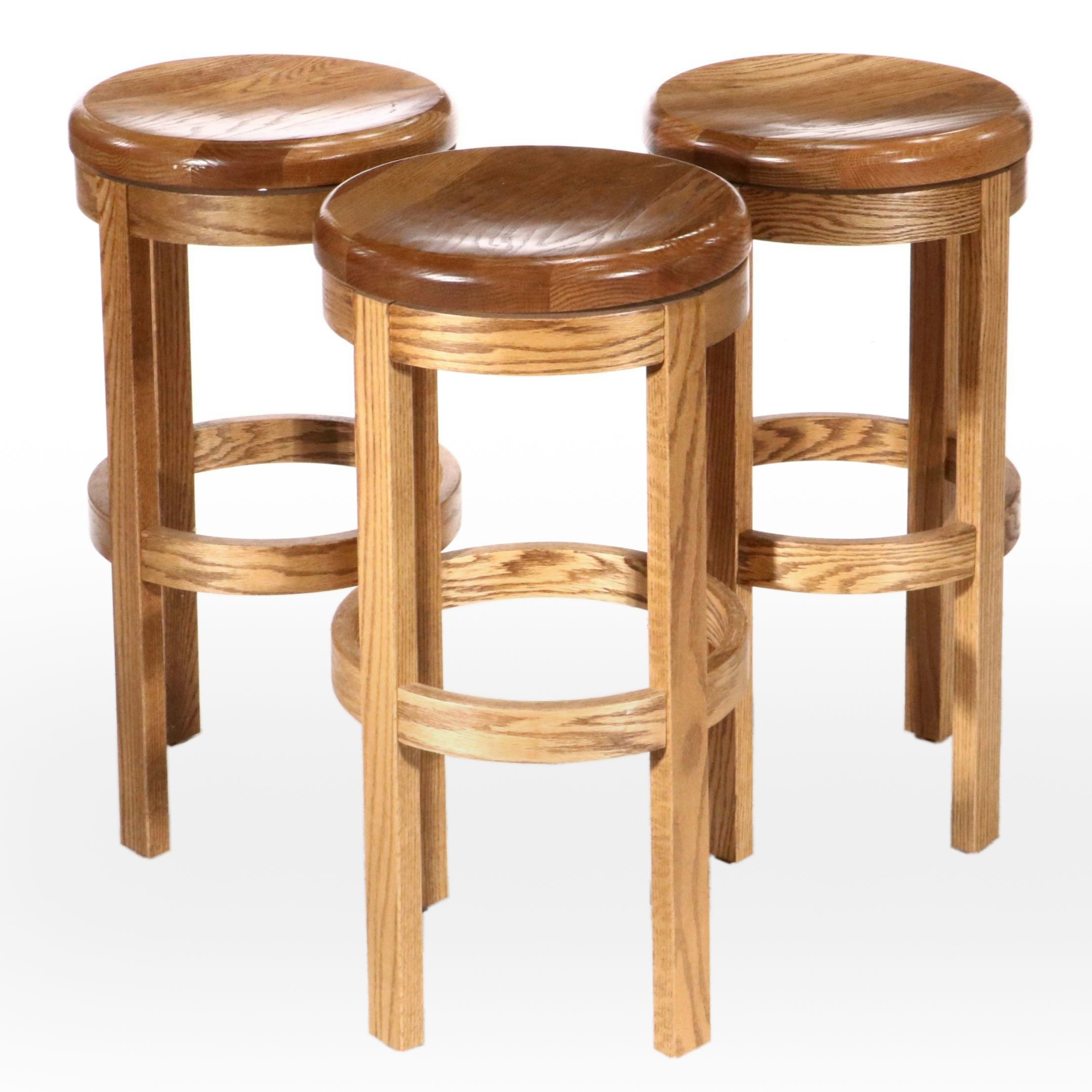 Three Oak Swivel Barstools, 21st Century