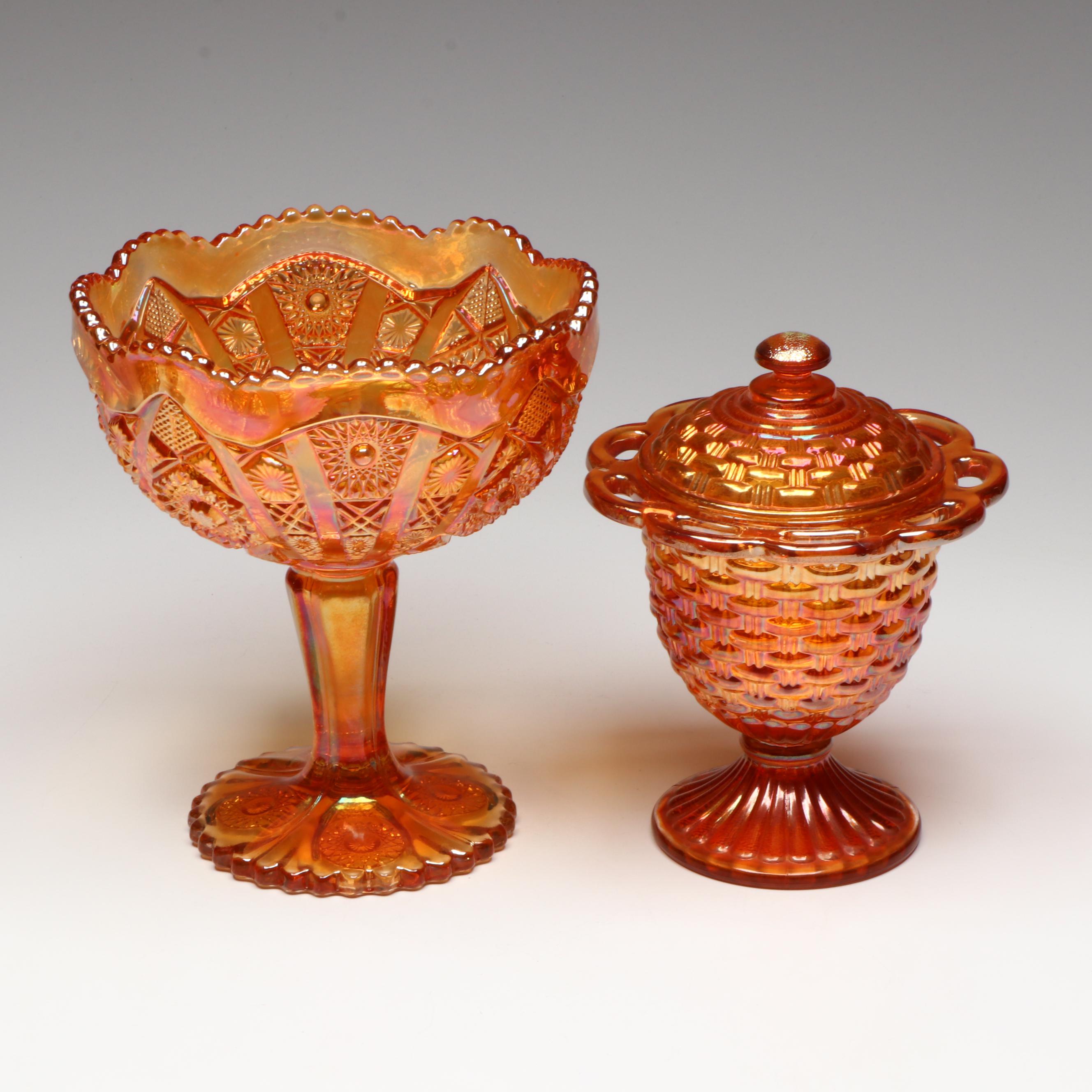 Imperial "Mayflower" Carnival Glass Pitcher with More Marigold Décor, 20th C.