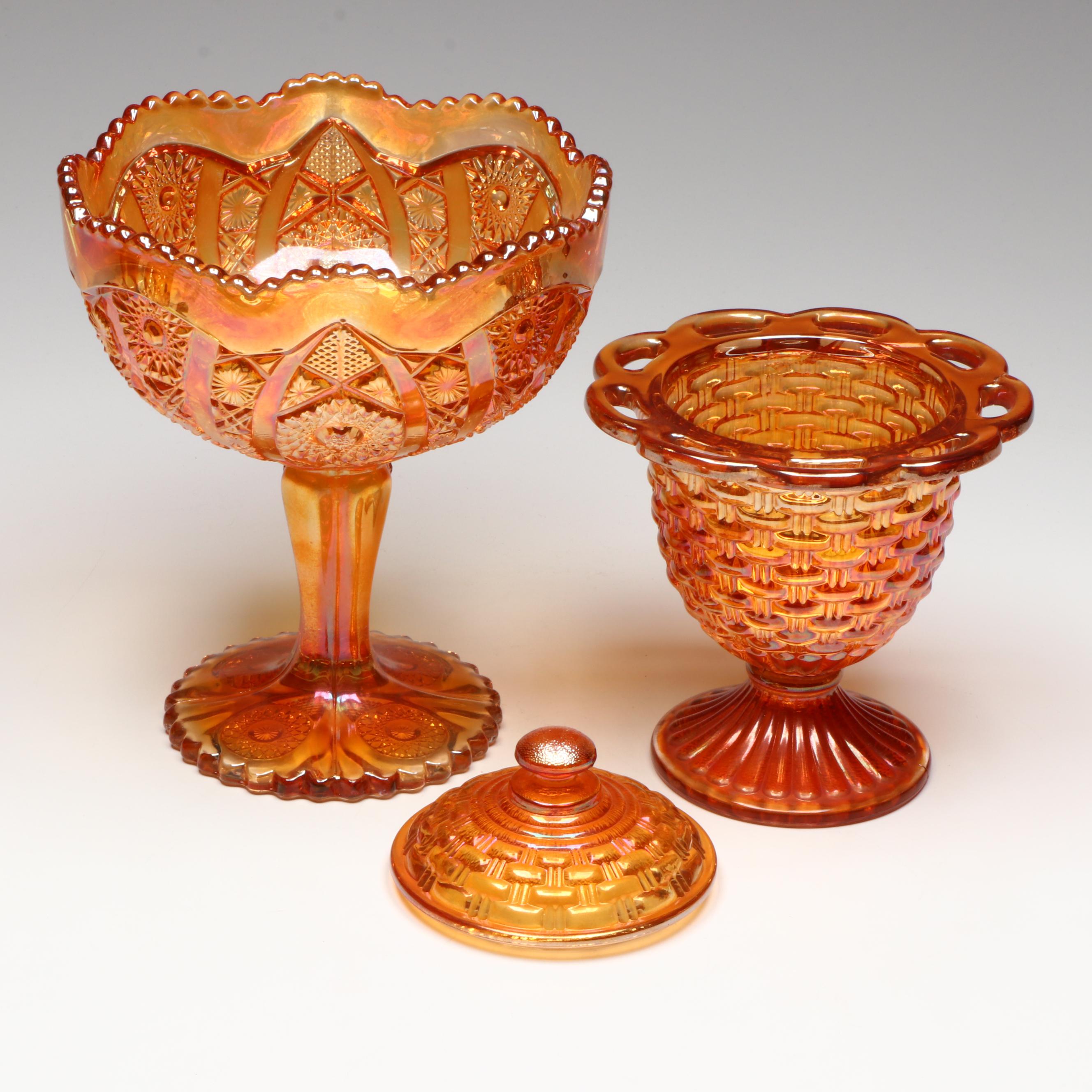 Imperial "Mayflower" Carnival Glass Pitcher with More Marigold Décor, 20th C.