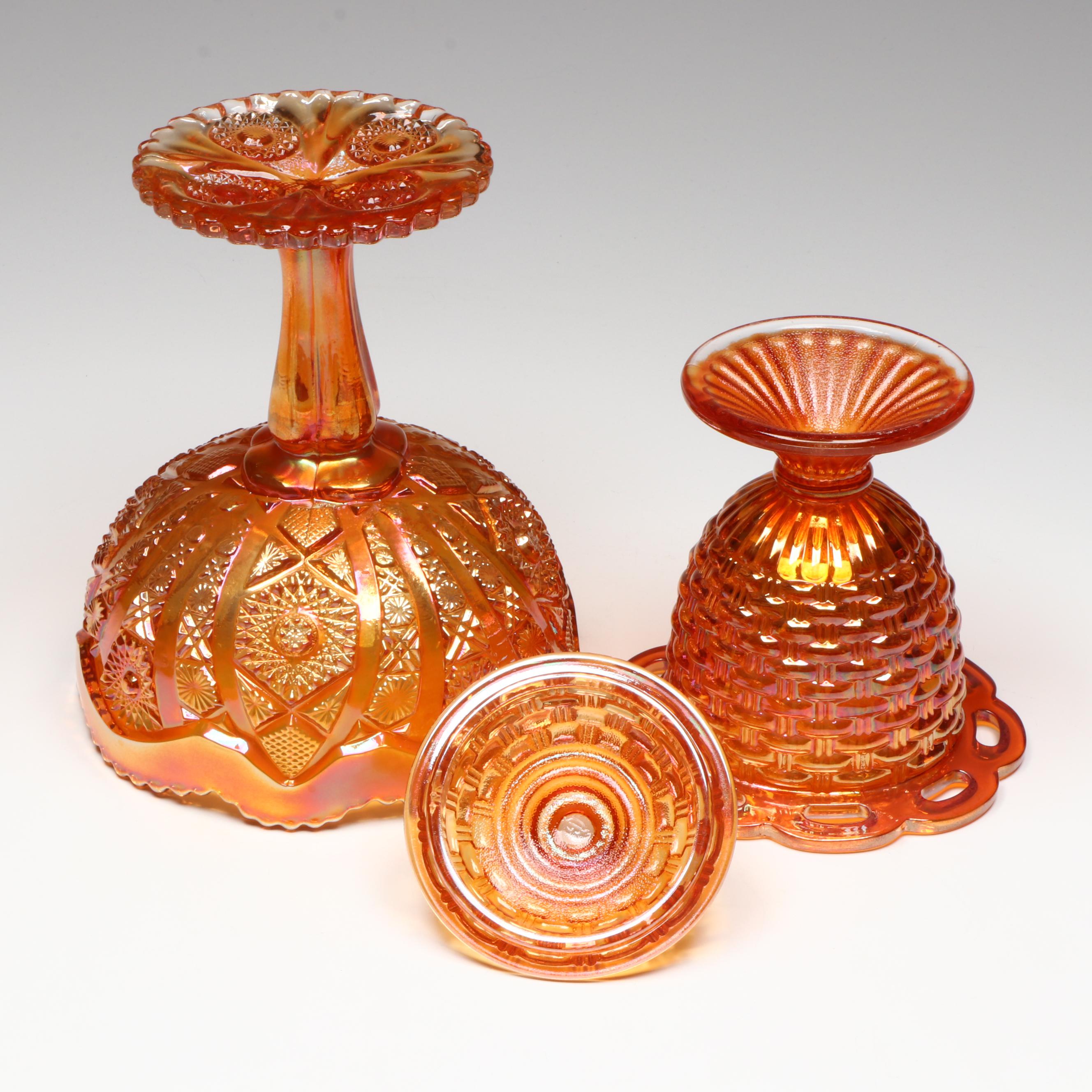 Imperial "Mayflower" Carnival Glass Pitcher with More Marigold Décor, 20th C.