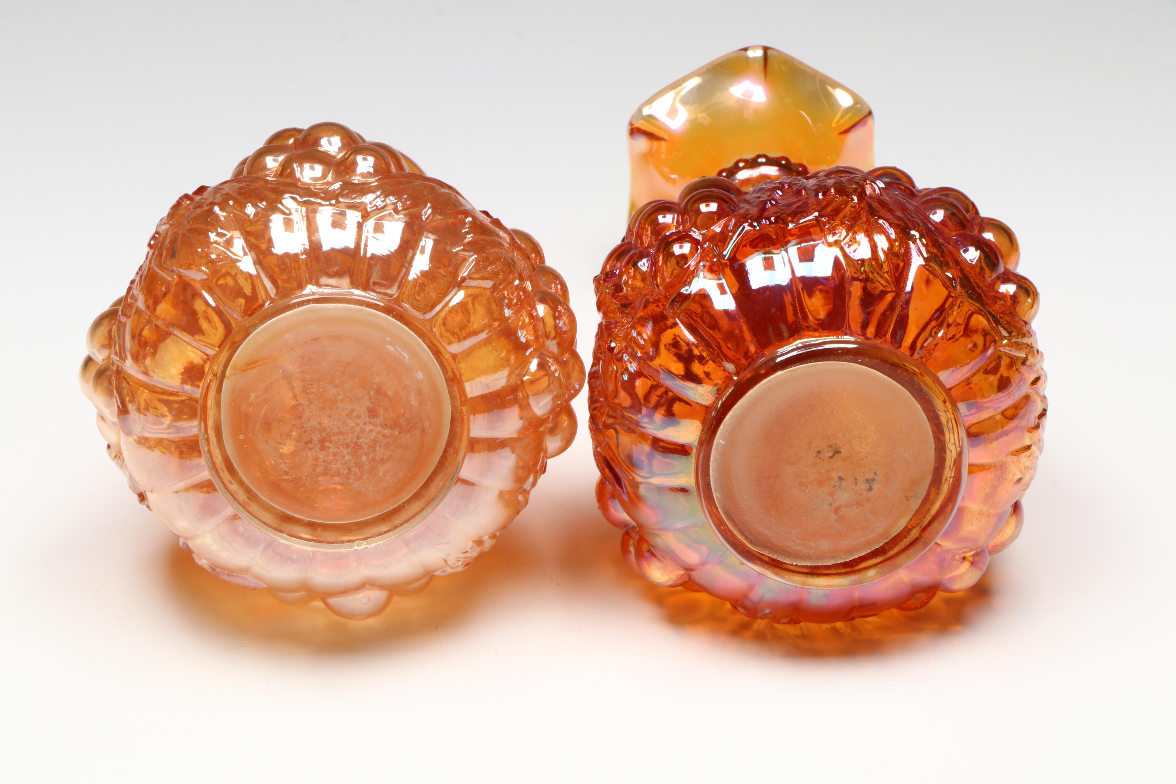 Imperial "Mayflower" Carnival Glass Pitcher with More Marigold Décor, 20th C.