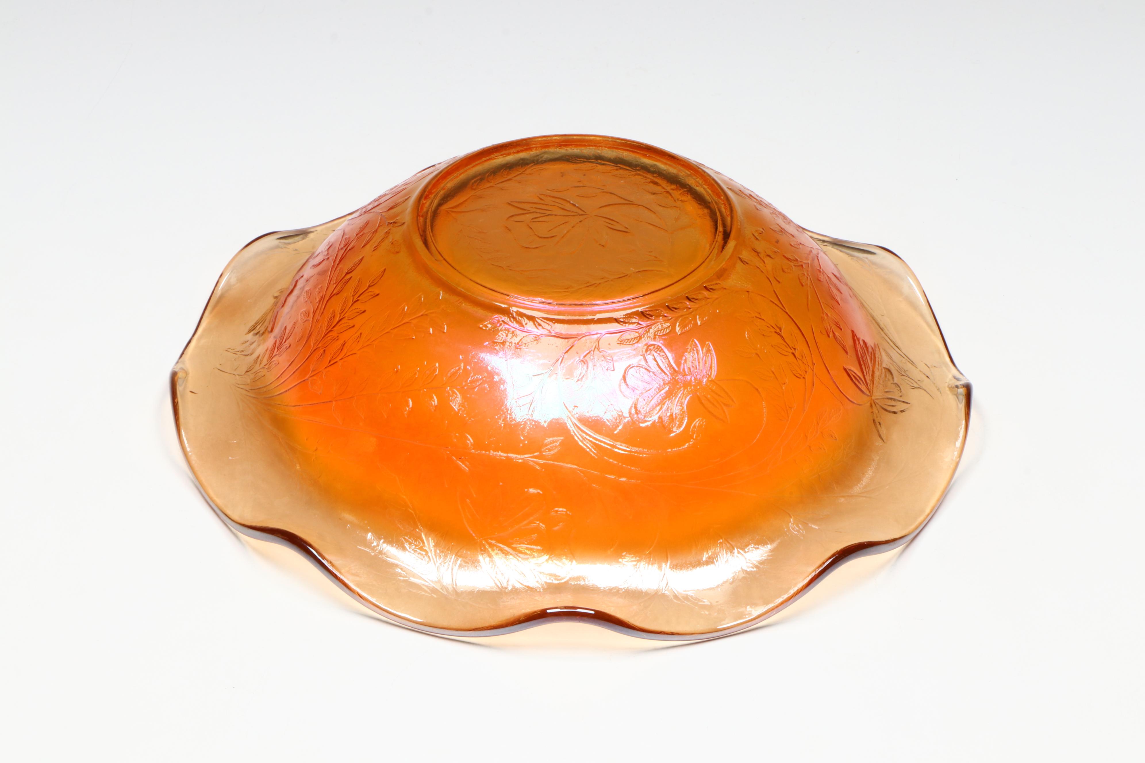 Imperial "Mayflower" Carnival Glass Pitcher with More Marigold Décor, 20th C.