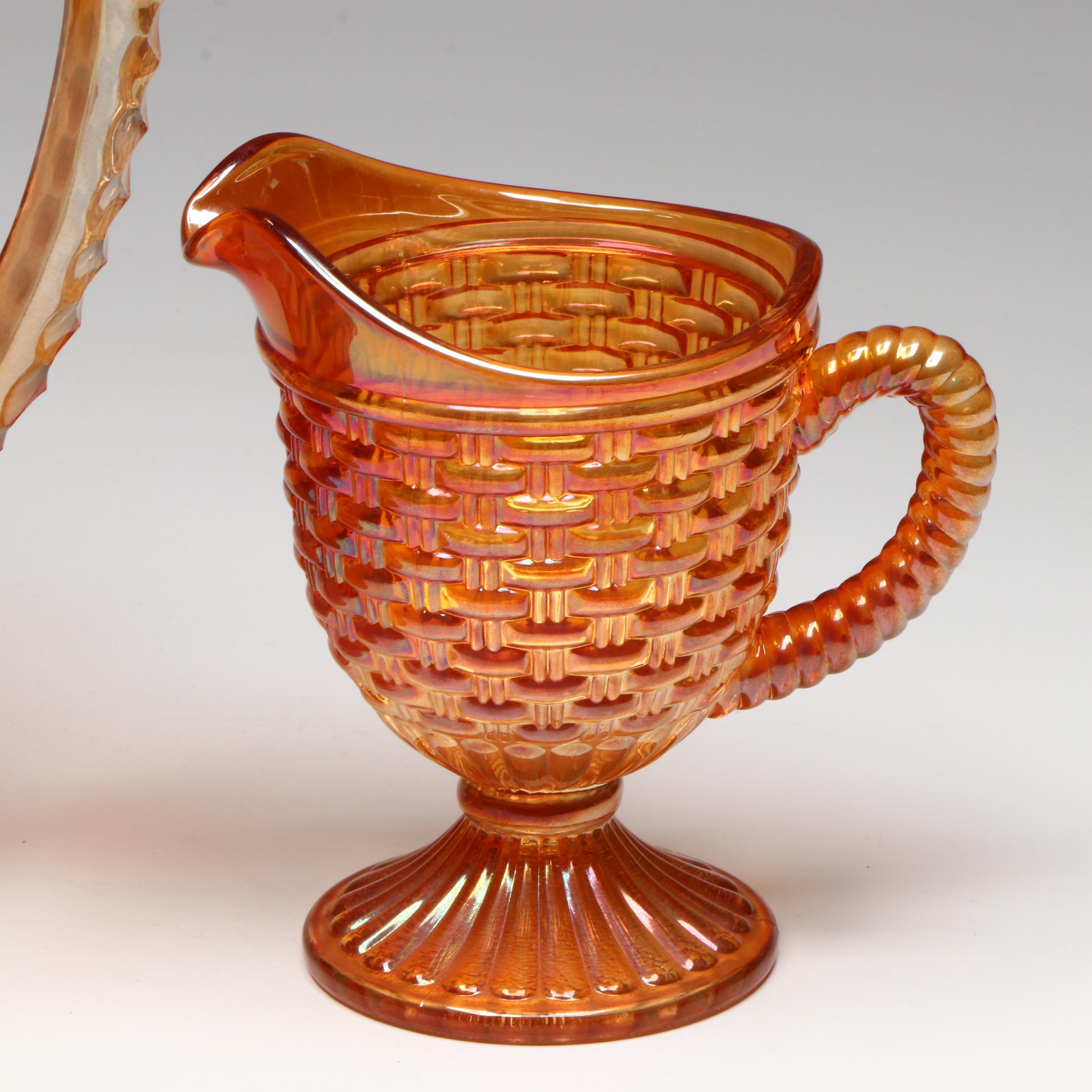 Imperial "Mayflower" Carnival Glass Pitcher with More Marigold Décor, 20th C.