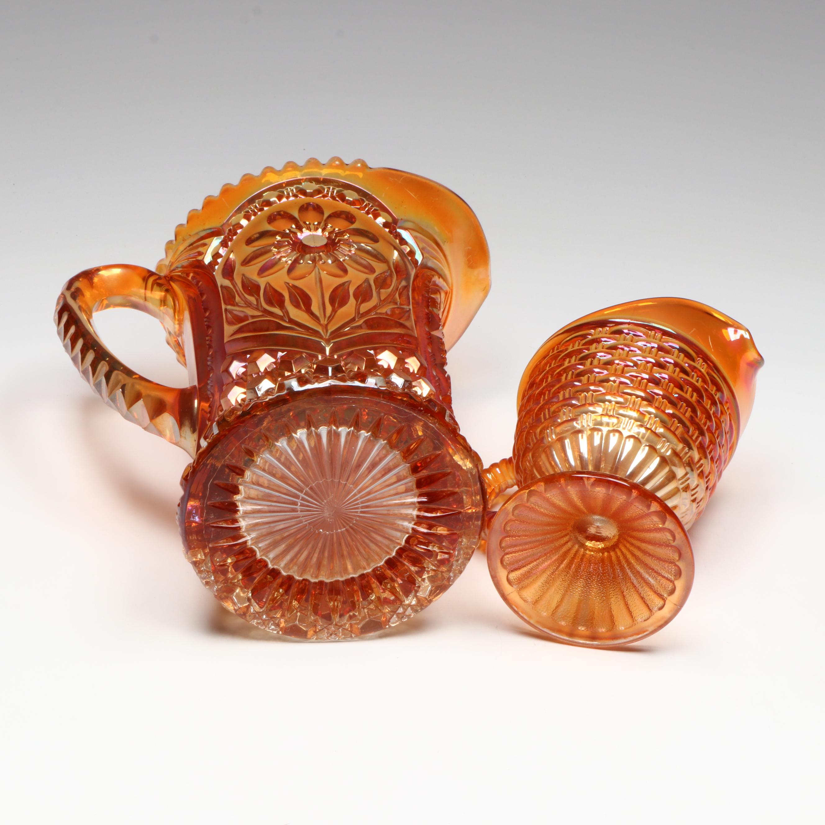 Imperial "Mayflower" Carnival Glass Pitcher with More Marigold Décor, 20th C.