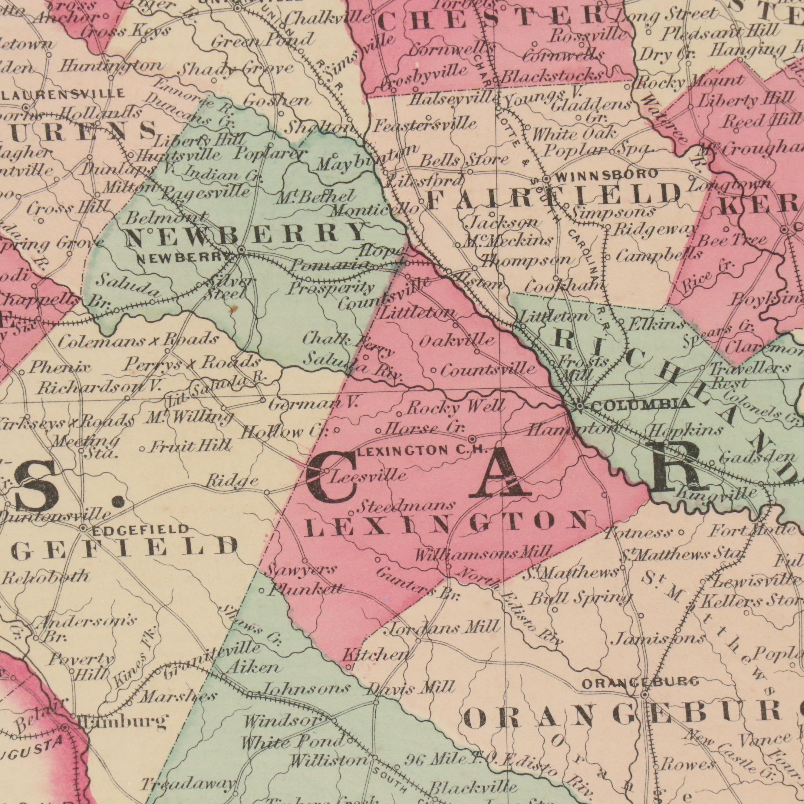 Hand-Colored Engraved County Map "Johnson's North Carolina and South Carolina"