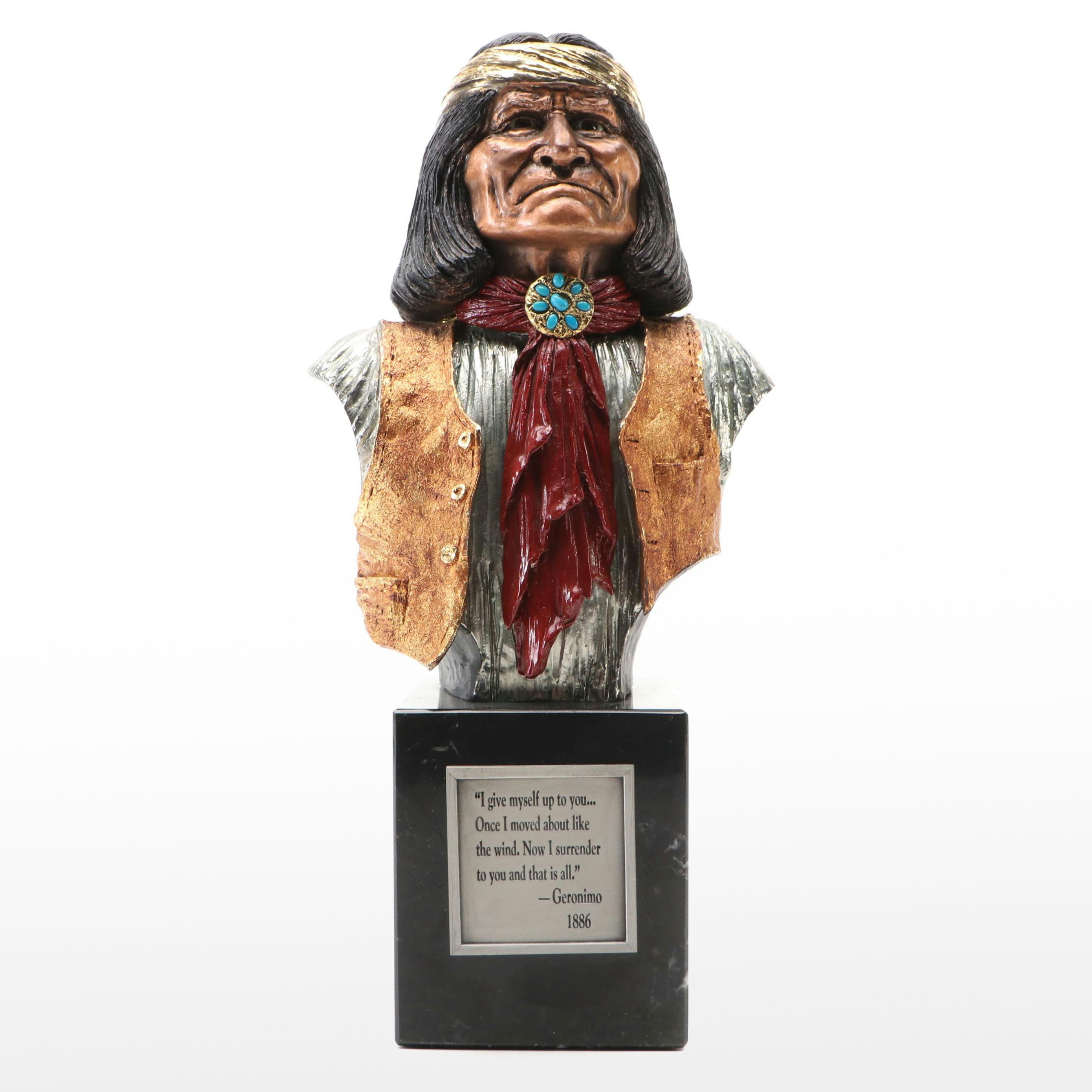 Polychrome Pewter Sculpture After Joe Slockbower "Geronimo," Late 20th Century