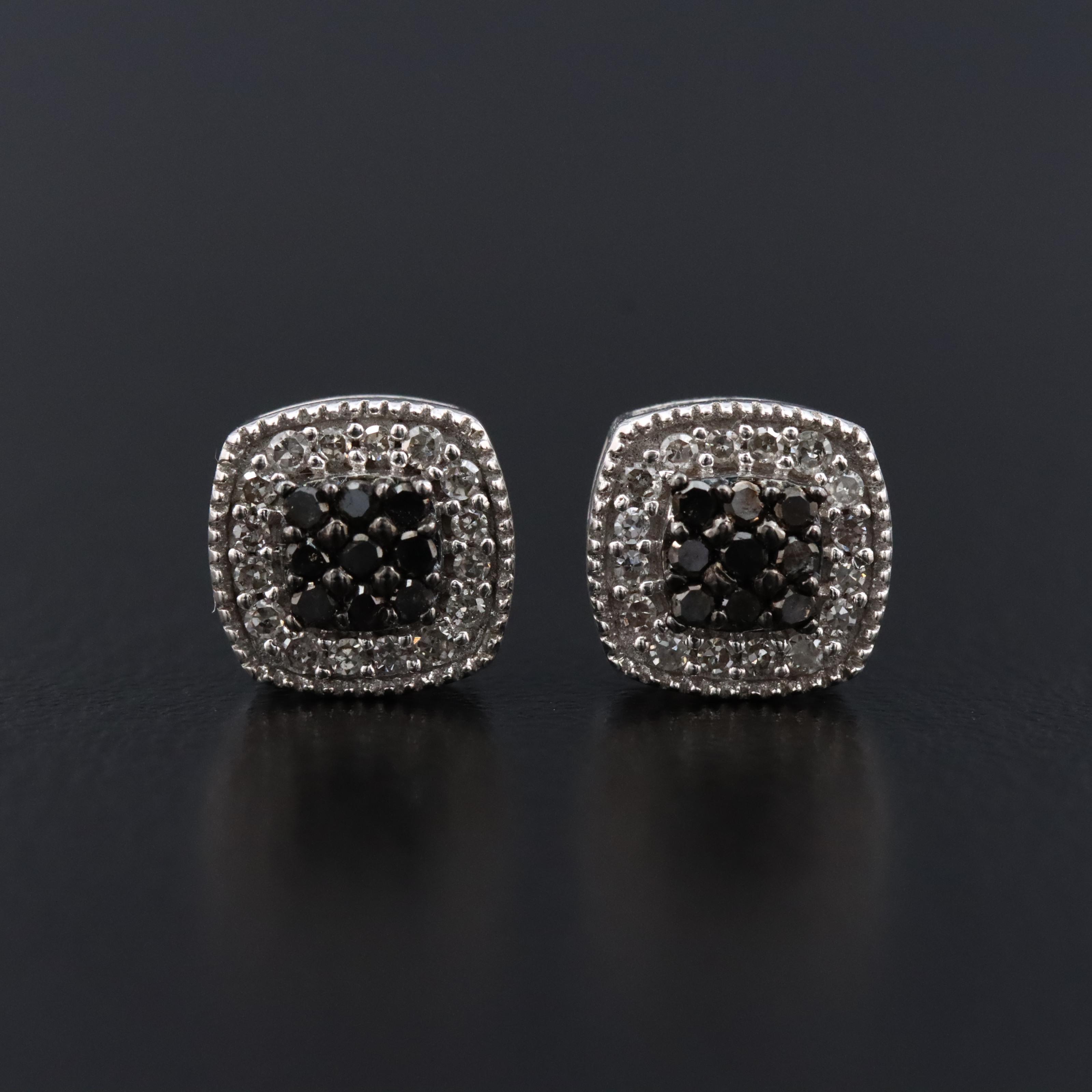 Sterling Diamond Stud Earrings Including Fancy Black Diamonds