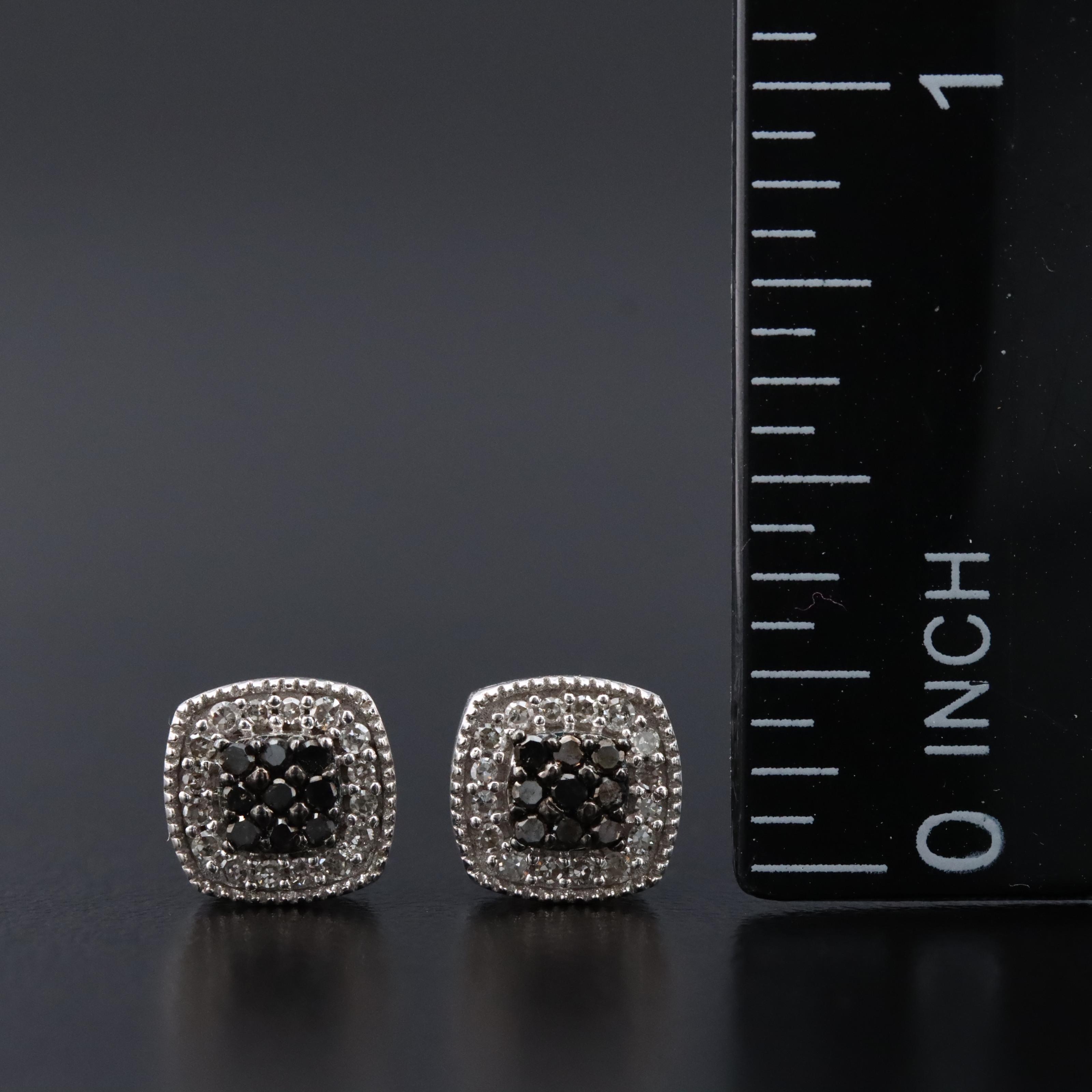 Sterling Diamond Stud Earrings Including Fancy Black Diamonds