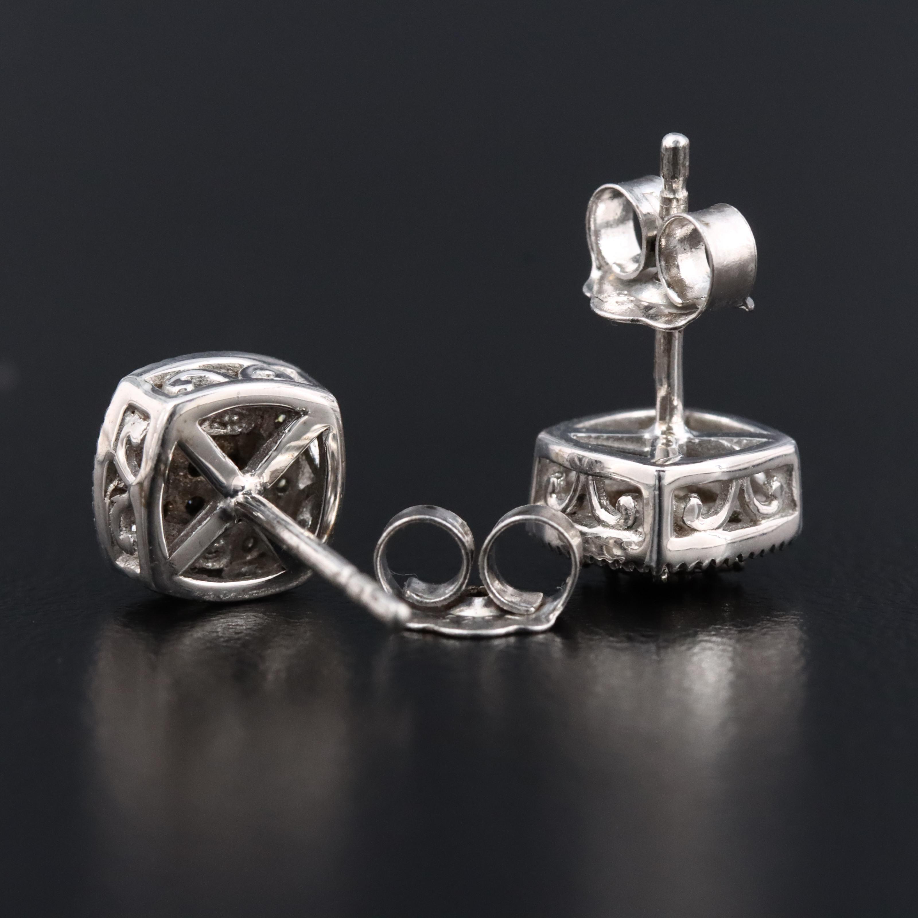 Sterling Diamond Stud Earrings Including Fancy Black Diamonds