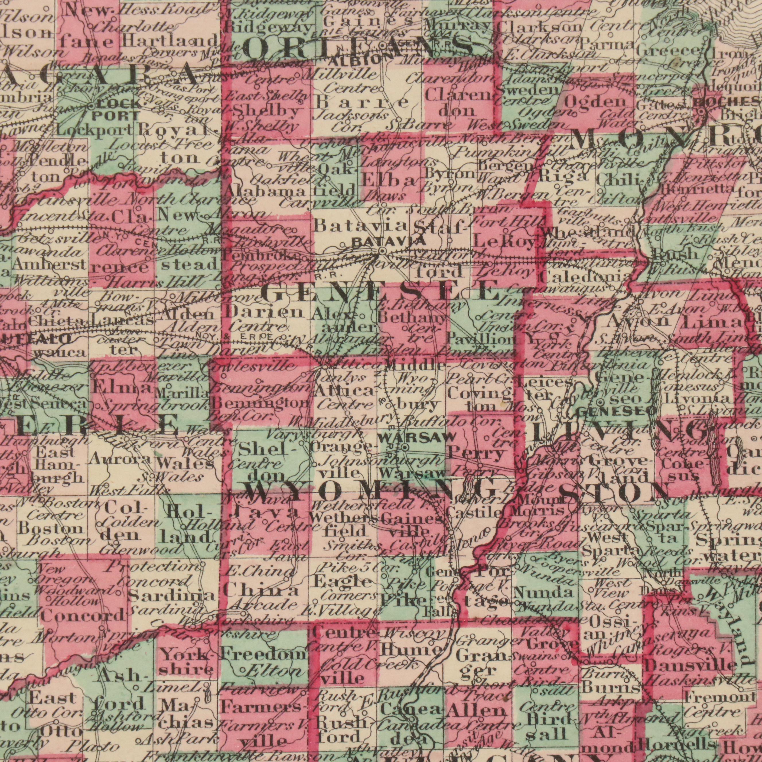 Hand-Colored Engraved County Map "Johnson's New York," Circa 1864