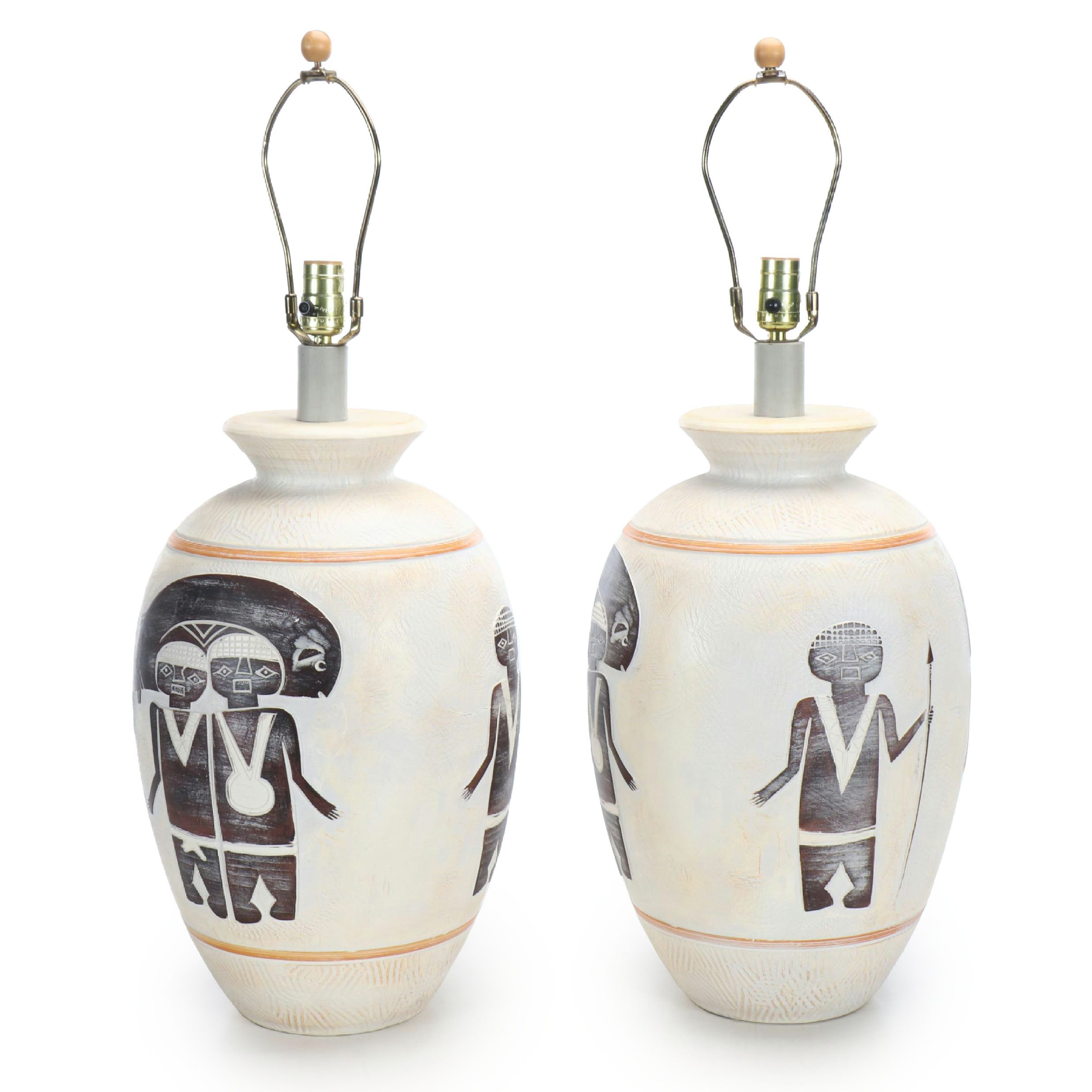 Mimbres Native American Inspired Chalkware Table Lamps