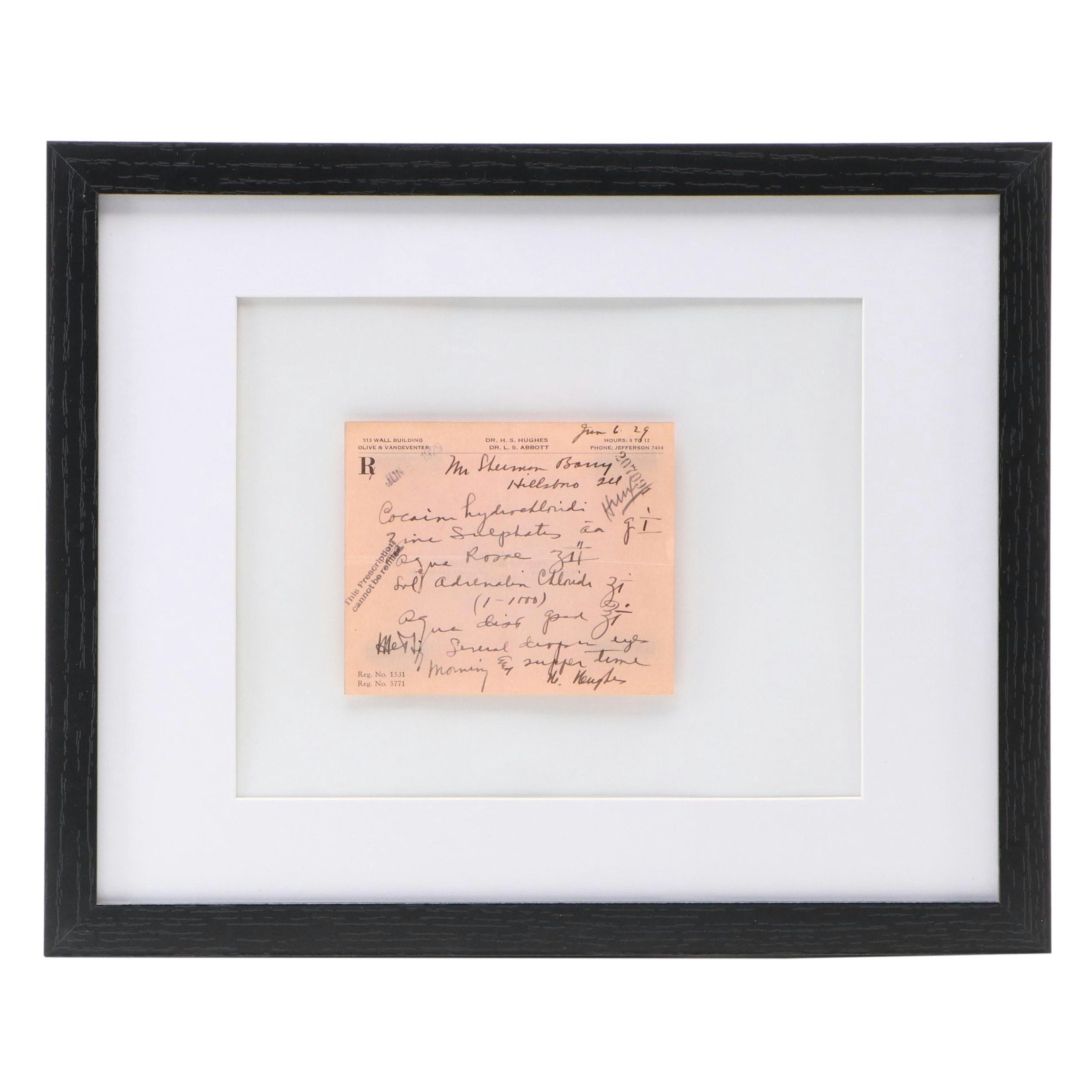 Prescription Form for Cocaine Hydrochloride, 1929