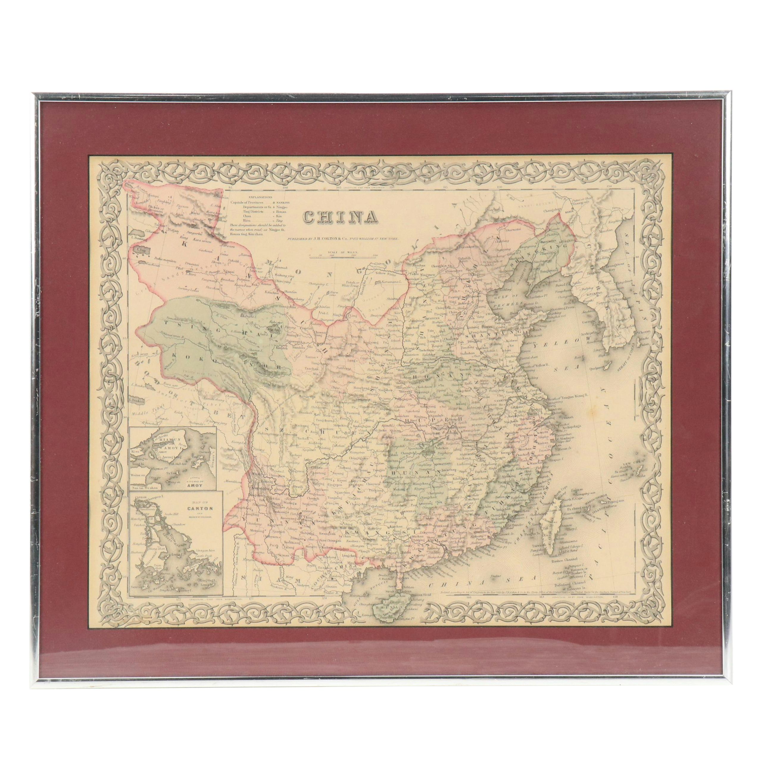 J. H. Colton & Co. Hand-Colored Engraved Map "China," Circa 1855