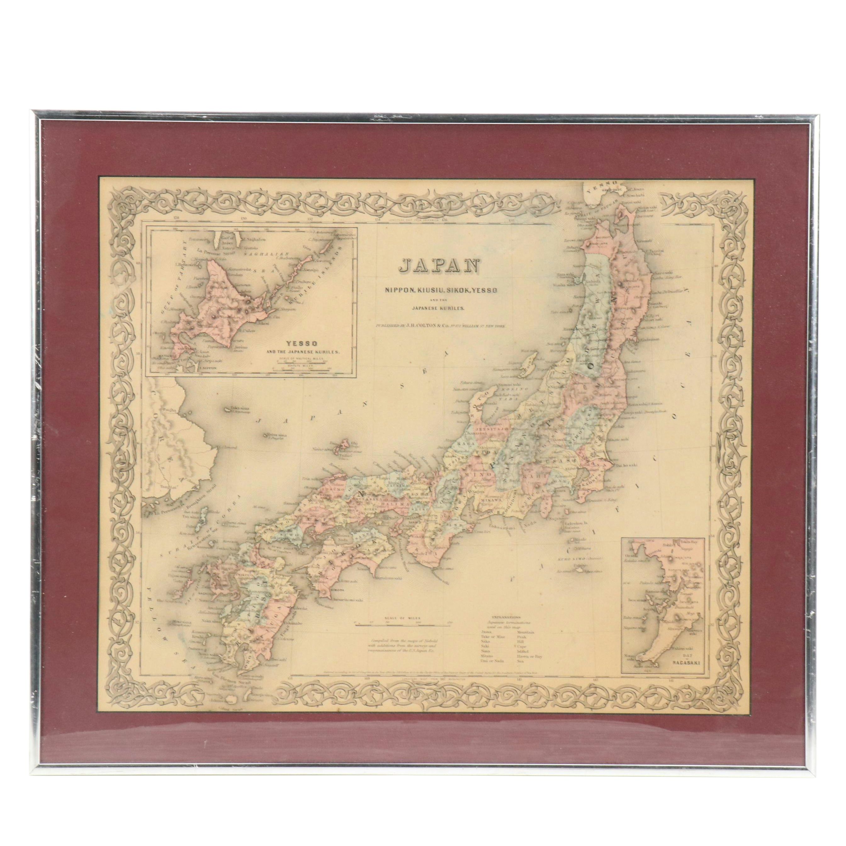 J. H. Colton & Co. Hand-Colored Engraved Map "Japan," Circa 1855