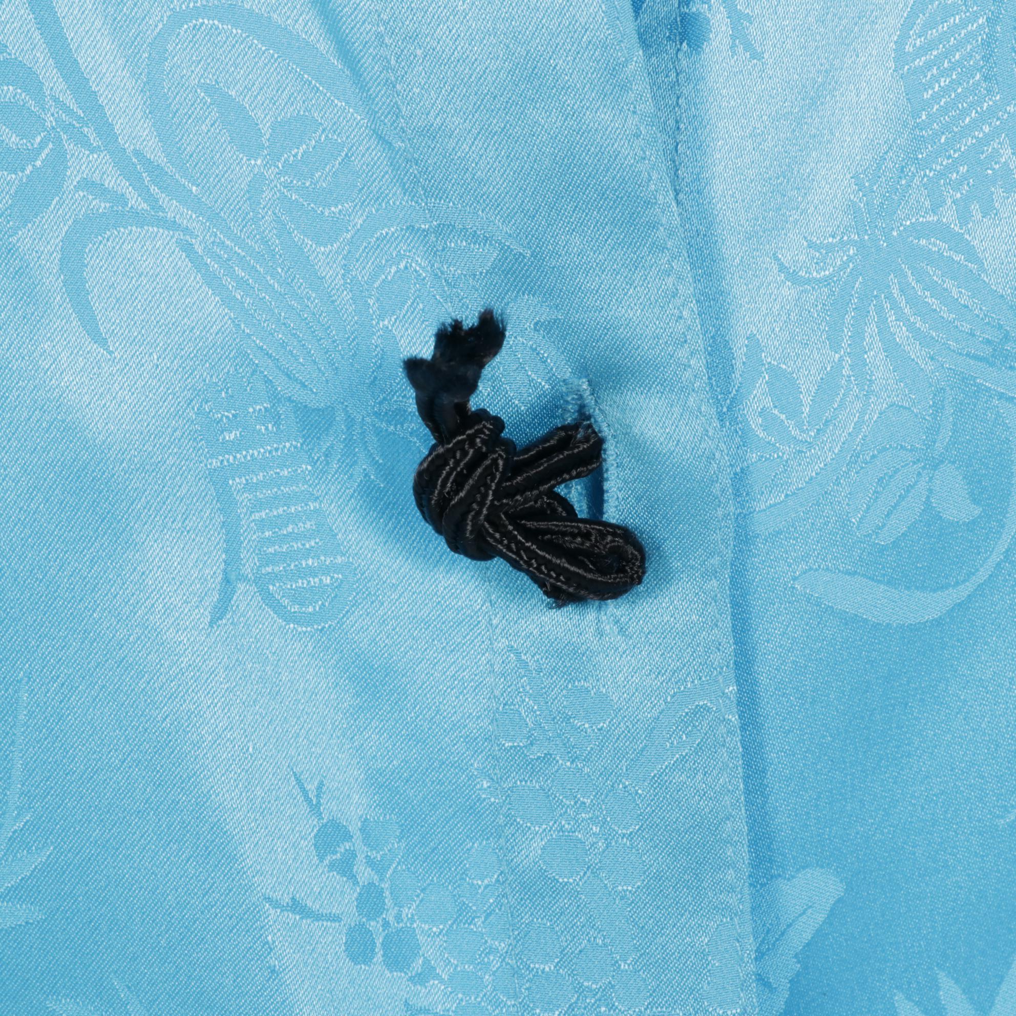 Robbie Bee Blue Floral Silk Tank Top and Blouse with Black Silk Trousers in Set