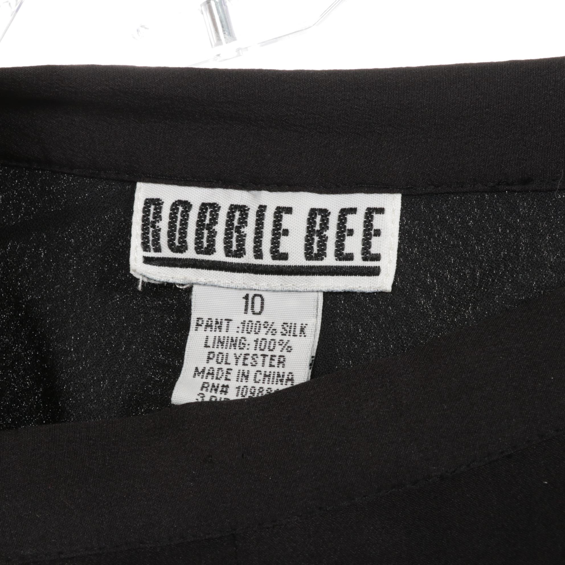 Robbie Bee Blue Floral Silk Tank Top and Blouse with Black Silk Trousers in Set