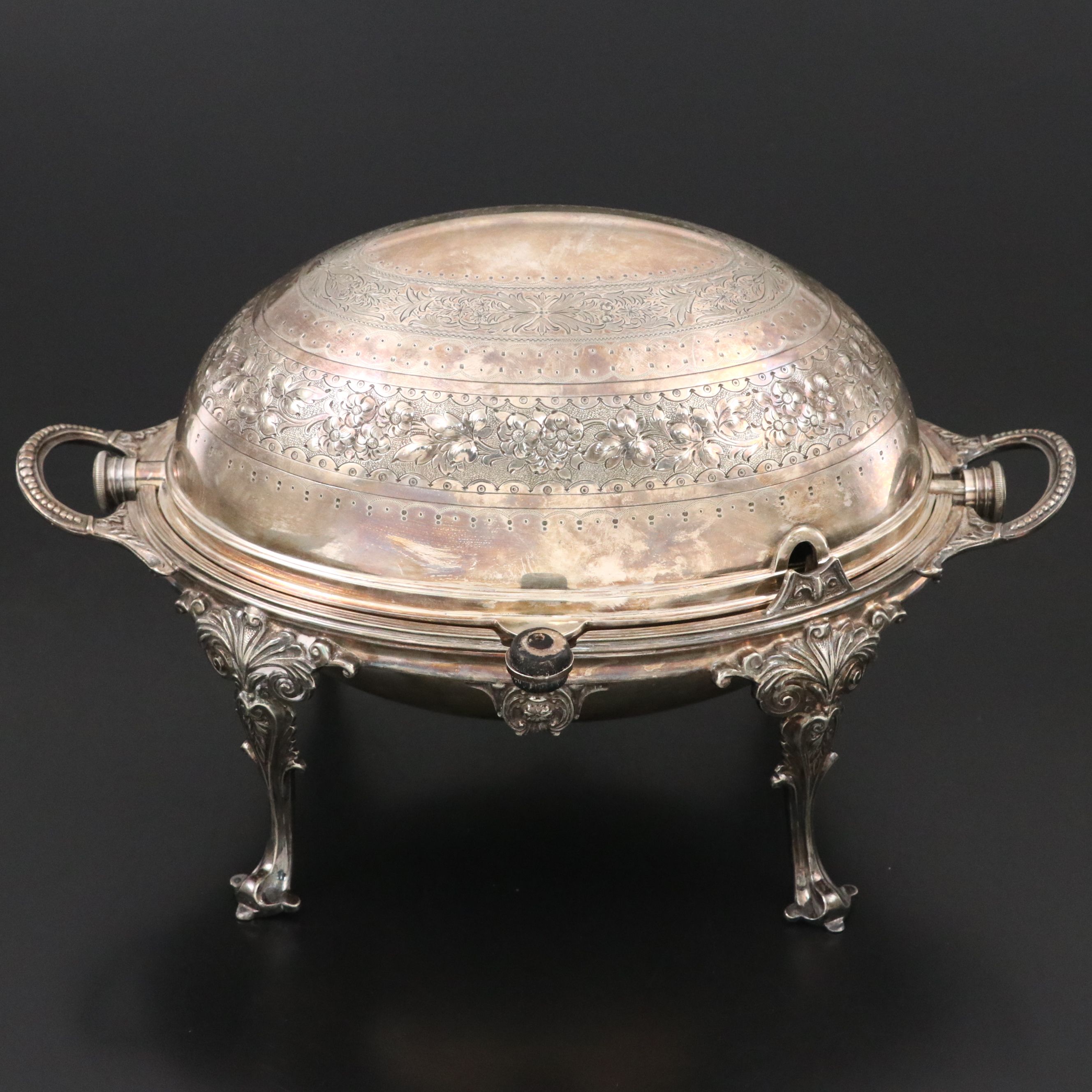 Edwardian Style Silver Plate Revolving Dome Buffet Server, Early 20th Century