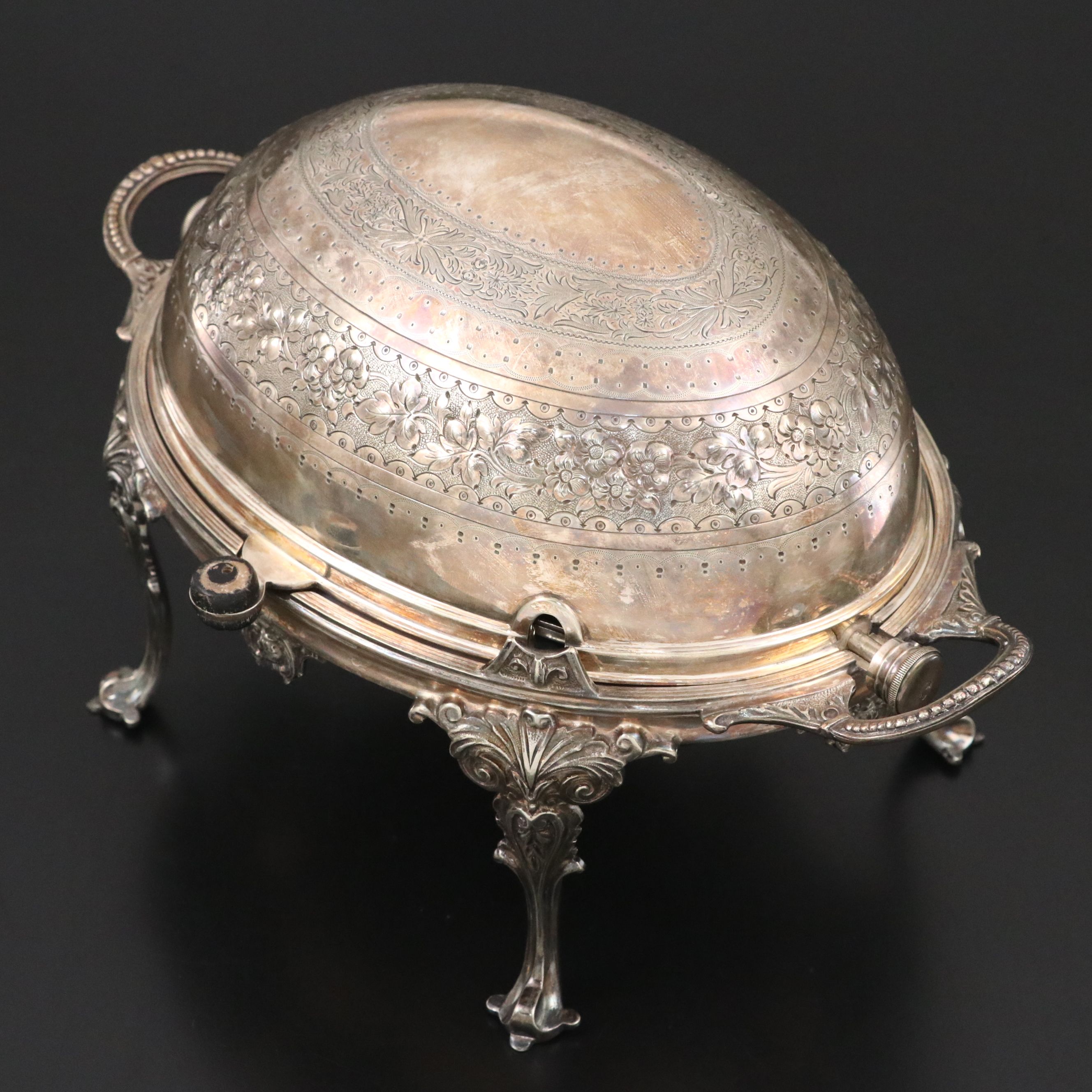 Edwardian Style Silver Plate Revolving Dome Buffet Server, Early 20th Century